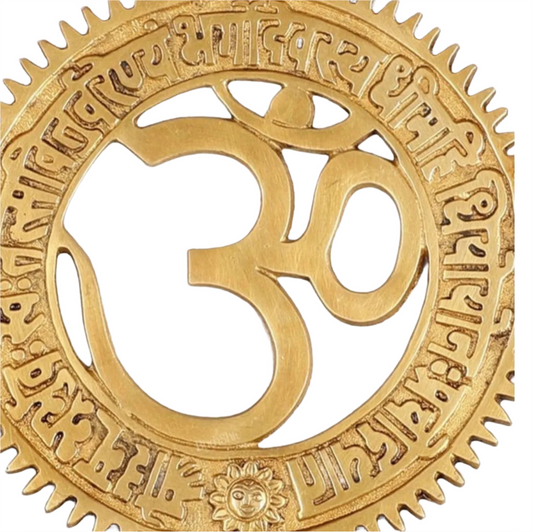 Brassaura™ Brass Om Symbol Wall Hanging with Gayatri Mantra – Height & Diameter 8 Inches & Weight 600 Gms