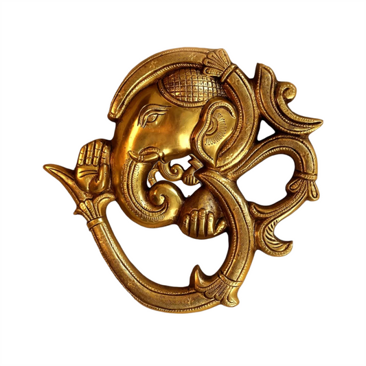 Brassaura™ Brass Lord Ganesha Wall Hanging with Om Design – Height 8.5 Inches & Weight 2 Kgs | Auspicious Home & Pooja Décor