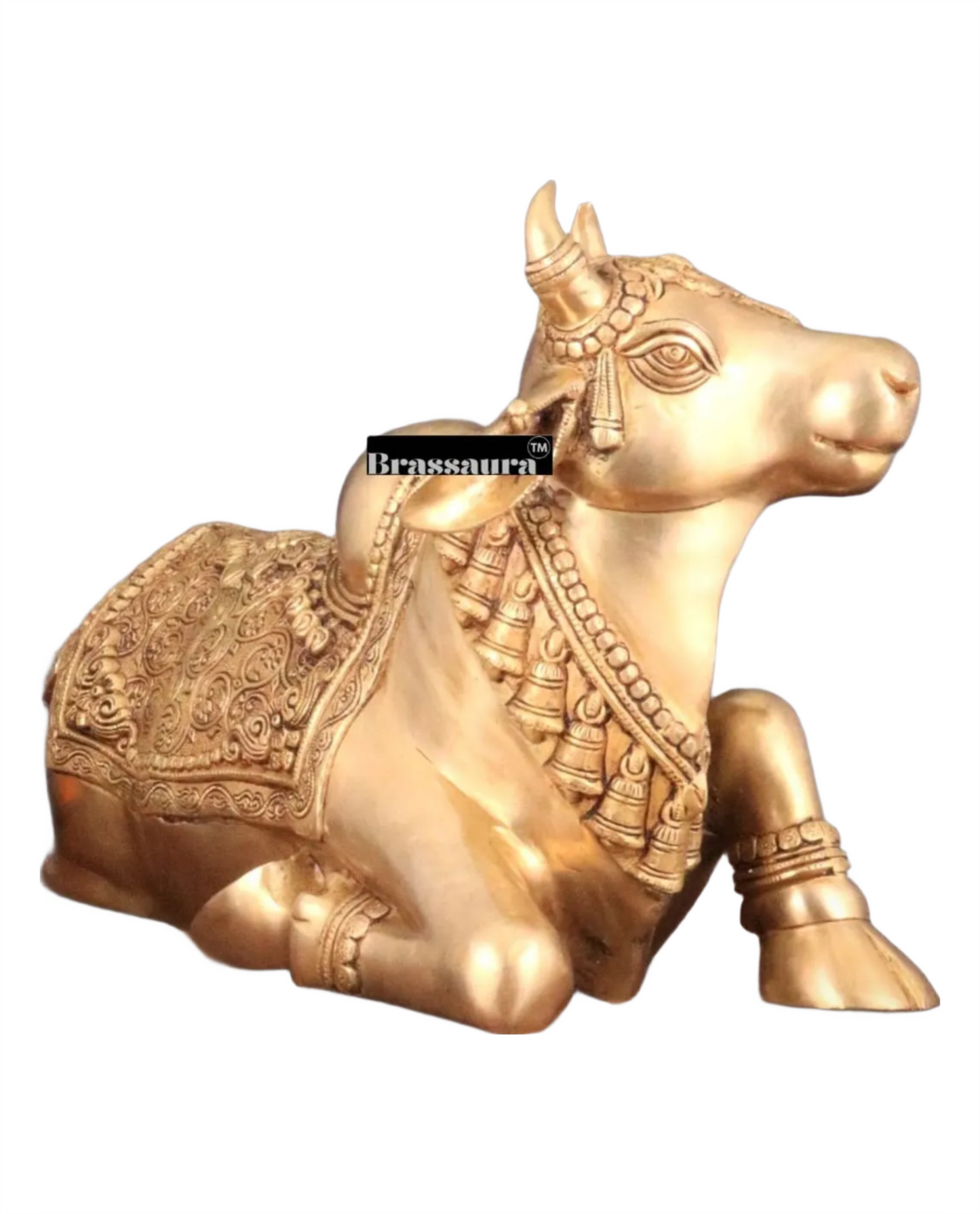 Brassaura™ Handcrafted Brass Nandi Idol – Height 14.5 Inches & Weight 20 Kgs | Vintage Patina Finish