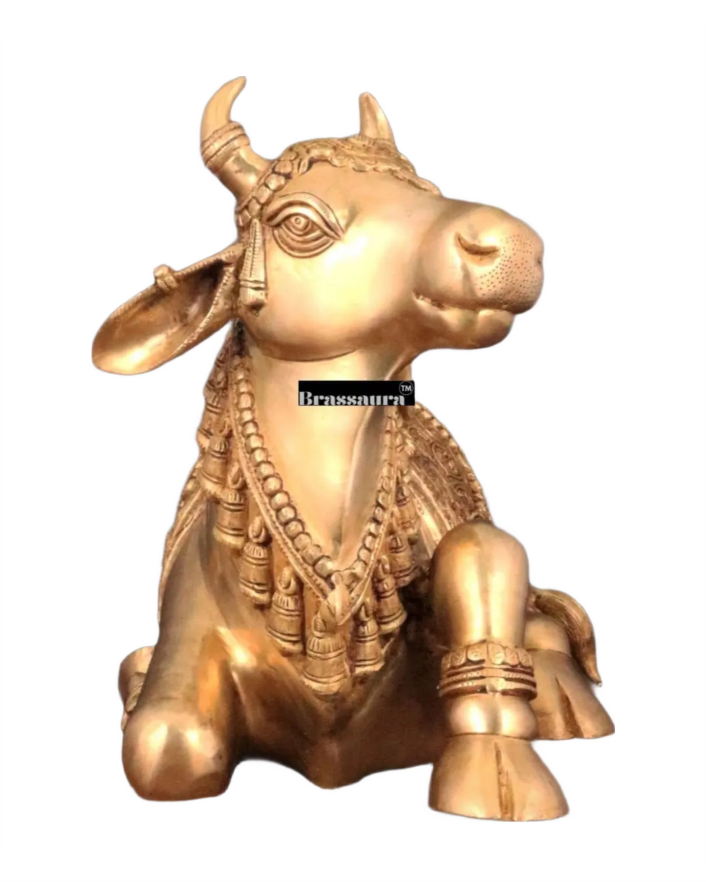 Brassaura™ Handcrafted Brass Nandi Idol – Height 14.5 Inches & Weight 20 Kgs | Vintage Patina Finish