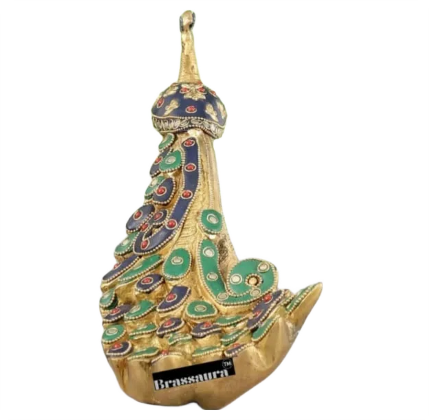 Brassaura™ Superfine Brass Peacock Showpiece with Stonework – Height 7 Inches & Weight 3 Kgs