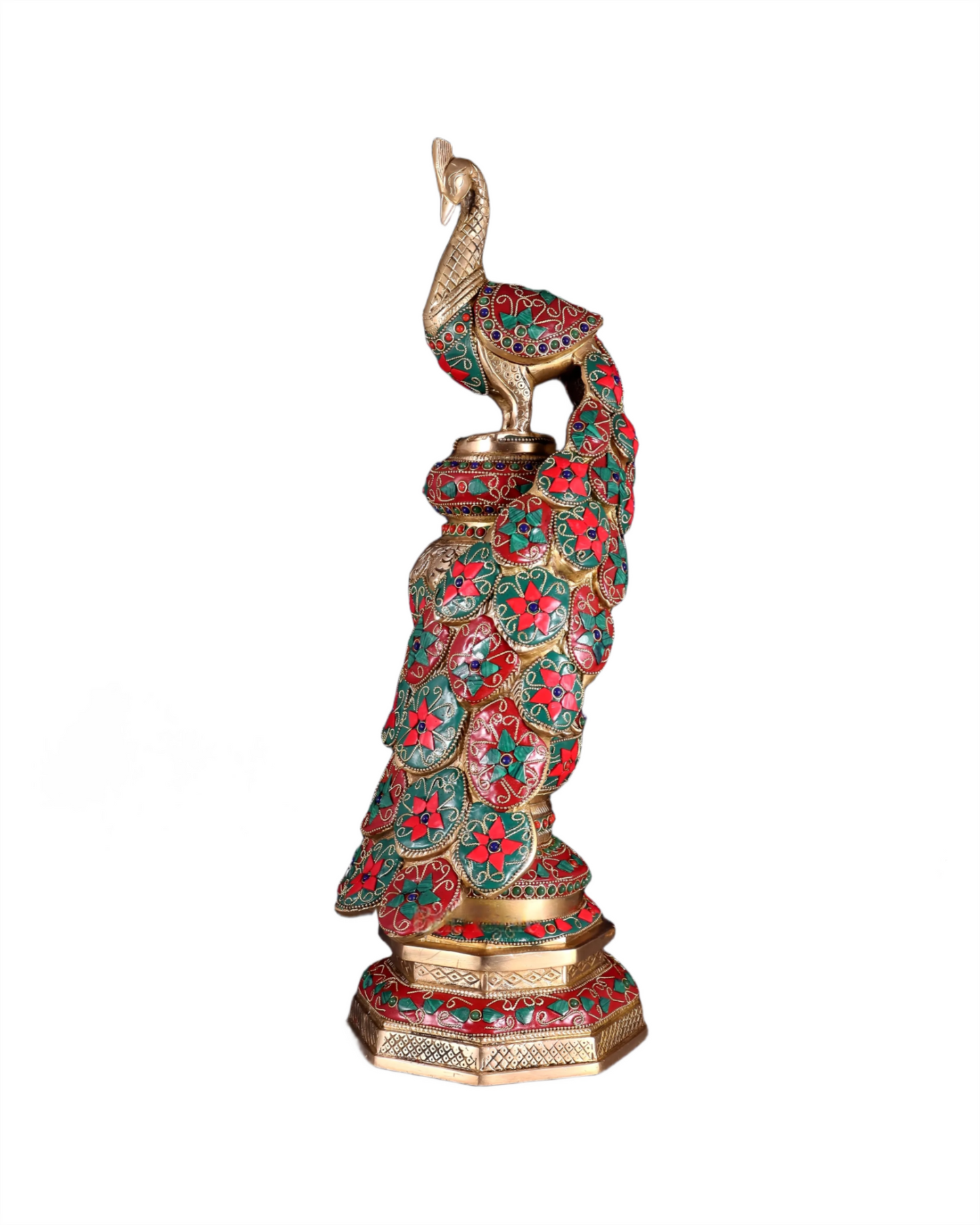 Brassaura™ Brass Large Peacock Showpiece with Meenakari Work – Height 20 Inches & Weight 8.5 Kgs