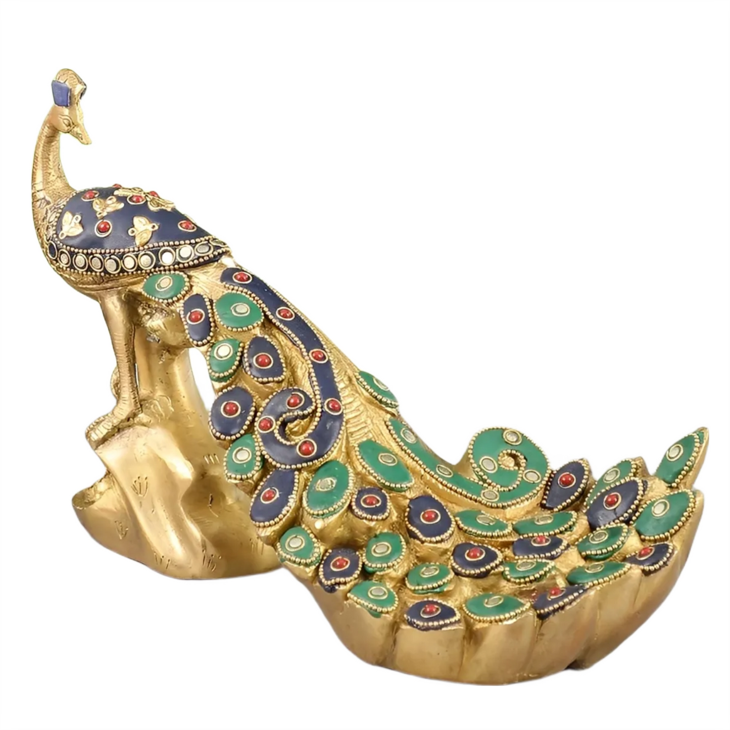 Brassaura™ Superfine Brass Peacock Showpiece with Stonework – Height 7 Inches & Weight 3 Kgs