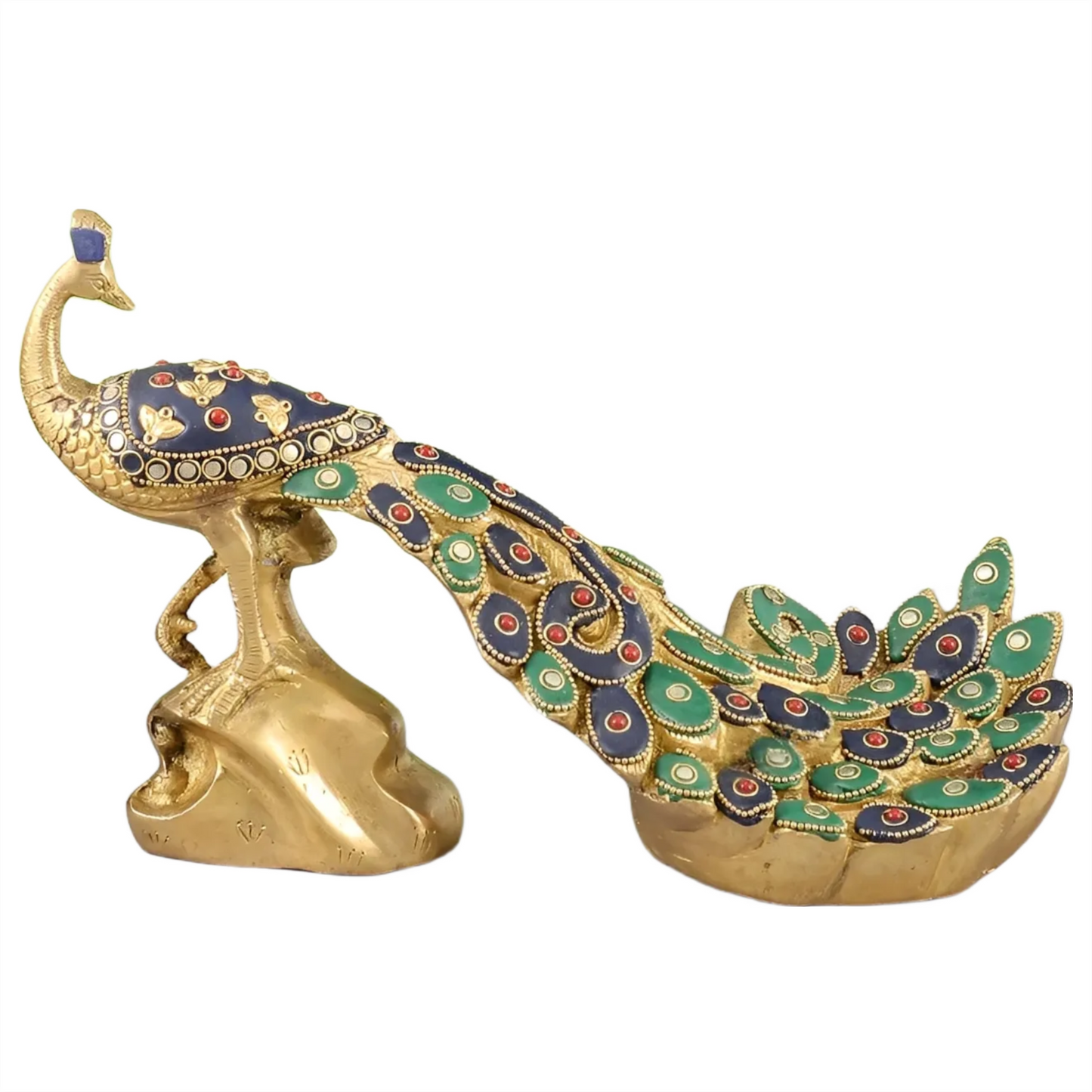 Brassaura™ Superfine Brass Peacock Showpiece with Stonework – Height 7 Inches & Weight 3 Kgs