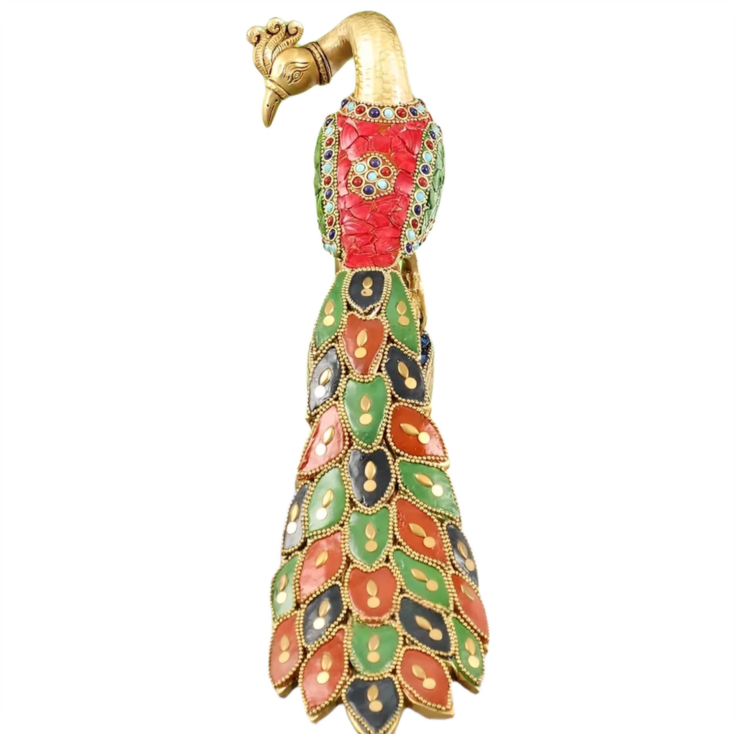 Brassaura™ Handcrafted Brass Peacock Showpiece with Stonework – Height 11 Inches & Weight 3 Kgs