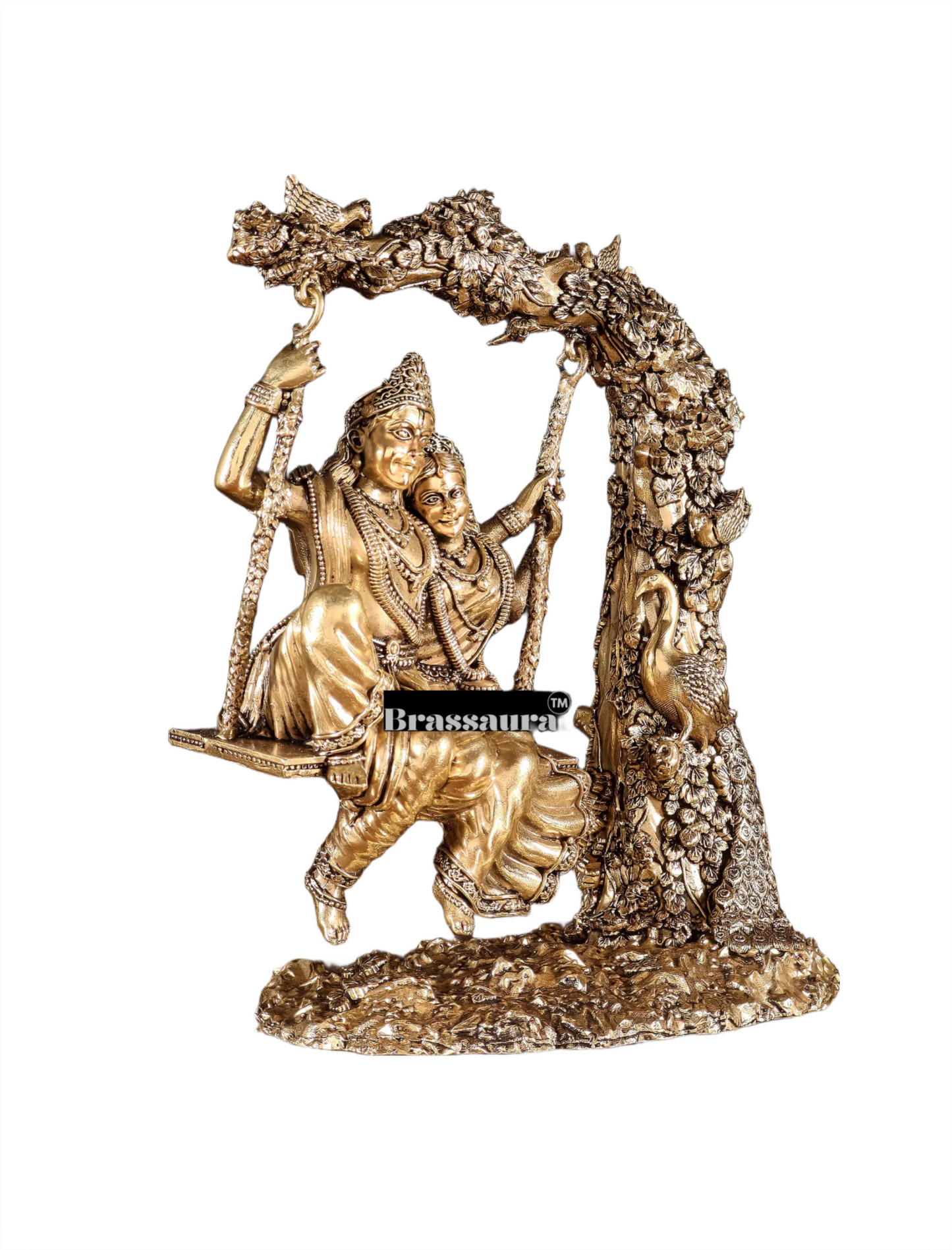 Brassaura™ Brass Radha Krishna Swing Idol – Height 8 Inches & Weight 1.1 Kg | Elegant Devotional Statue