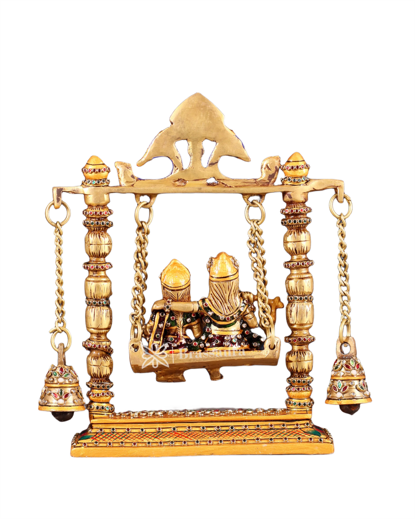 Brassaura™ Brass Radha Krishna Swing Idol with Laakh Meenakari – Height 10 Inches & Weight 2.5 Kgs | Elegant Devotional Statue