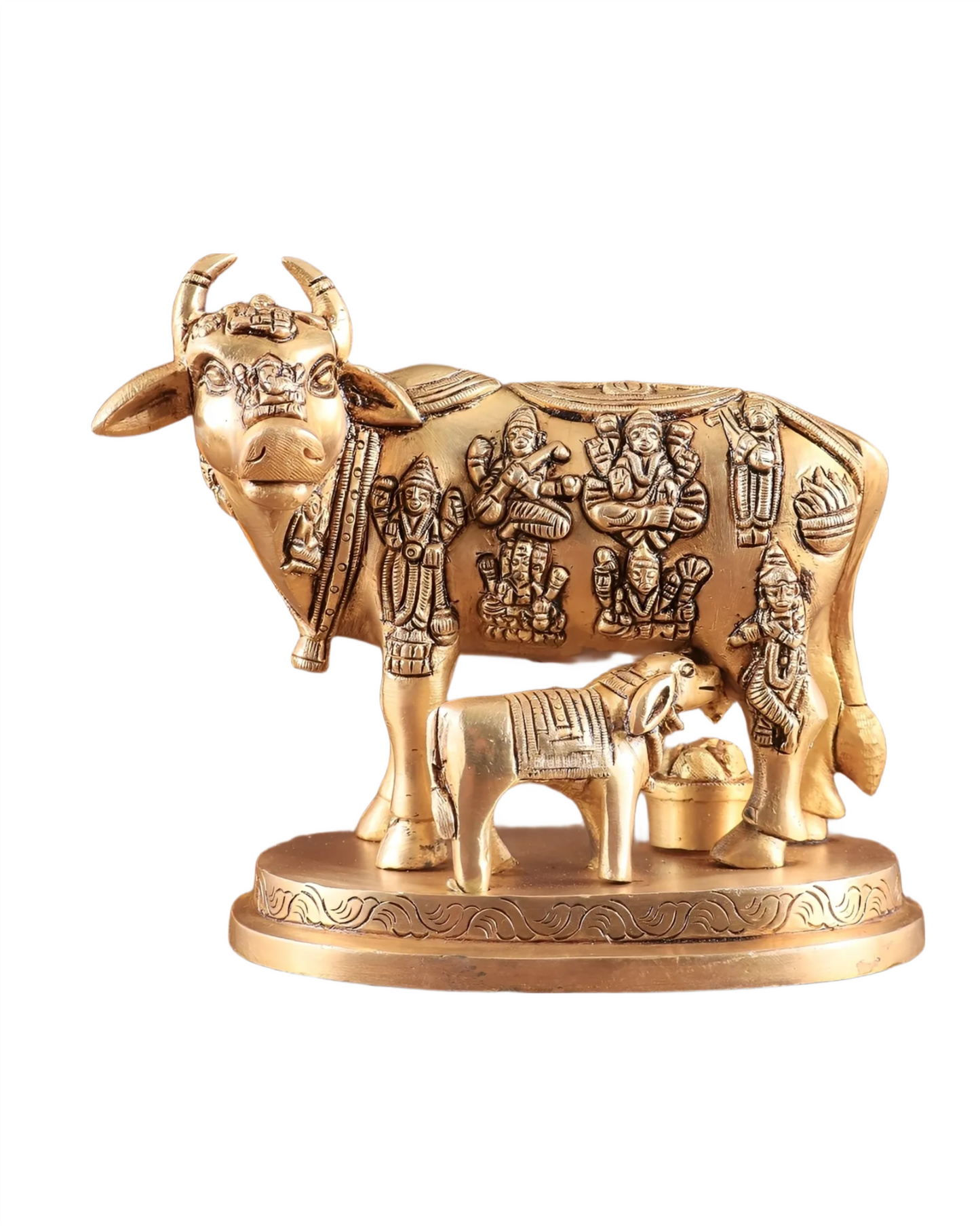 Brassaura™ Engraved Brass Kamdhenu Statue – Height 5" | Weight 2 Kgs