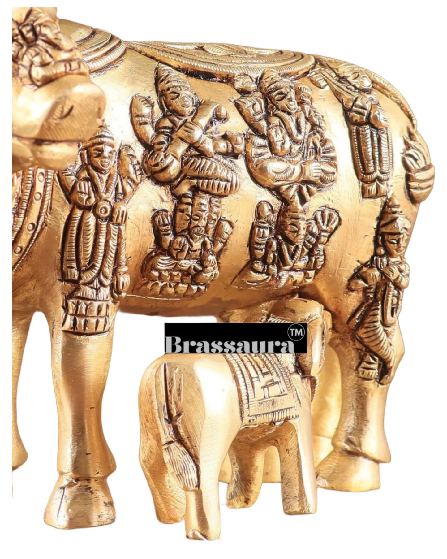 Brassaura™ Engraved Brass Kamdhenu Statue – Height 5" | Weight 2 Kgs