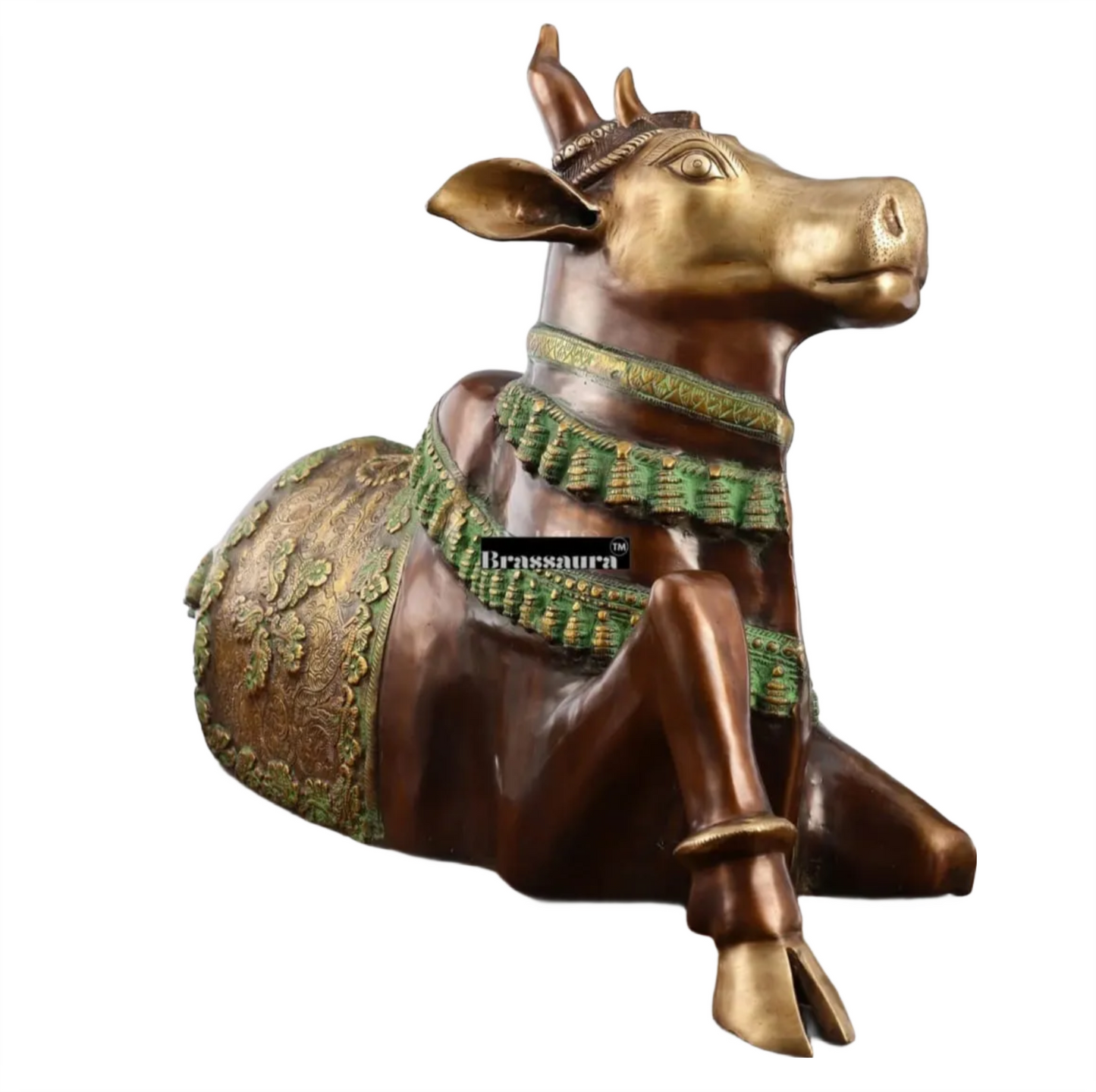 Brassaura™ Antique Brass Large Nandi Sculpture – Height 21.5 Inches & Weight 30 Kgs | Traditional Temple Idol
