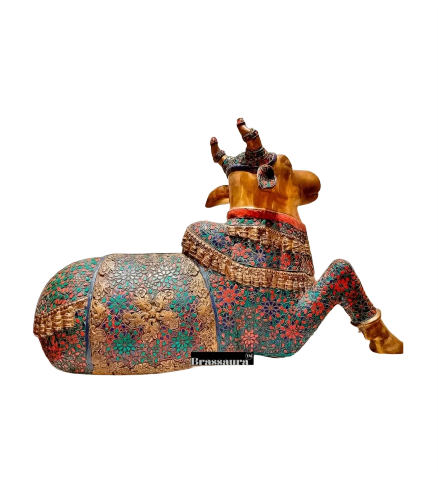Brassaura™ Handcrafted Brass Wirework Nandi Bull with Natural Stones – Height 21 Inches & Weight 30 Kgs | Majestic Temple Idol