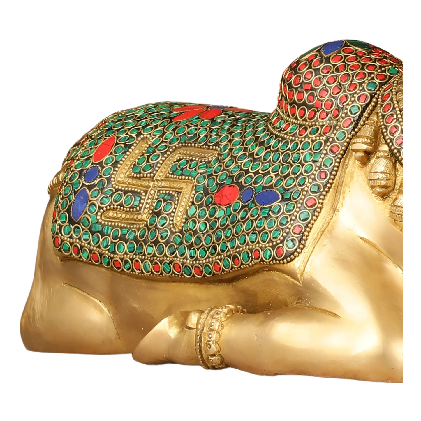 Brassaura™ Handcrafted Brass Nandi Statue – Height 7.5 Inches & Weight 7 Kgs | Devotional Sculpture