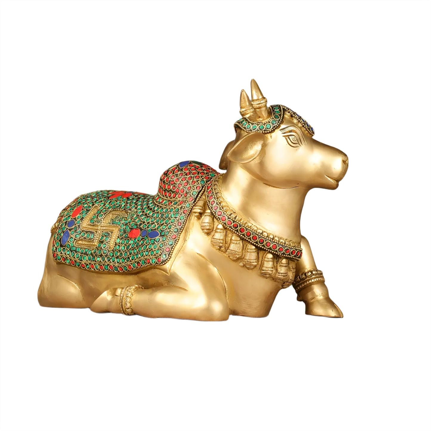 Brassaura™ Handcrafted Brass Nandi Statue – Height 7.5 Inches & Weight 7 Kgs | Devotional Sculpture