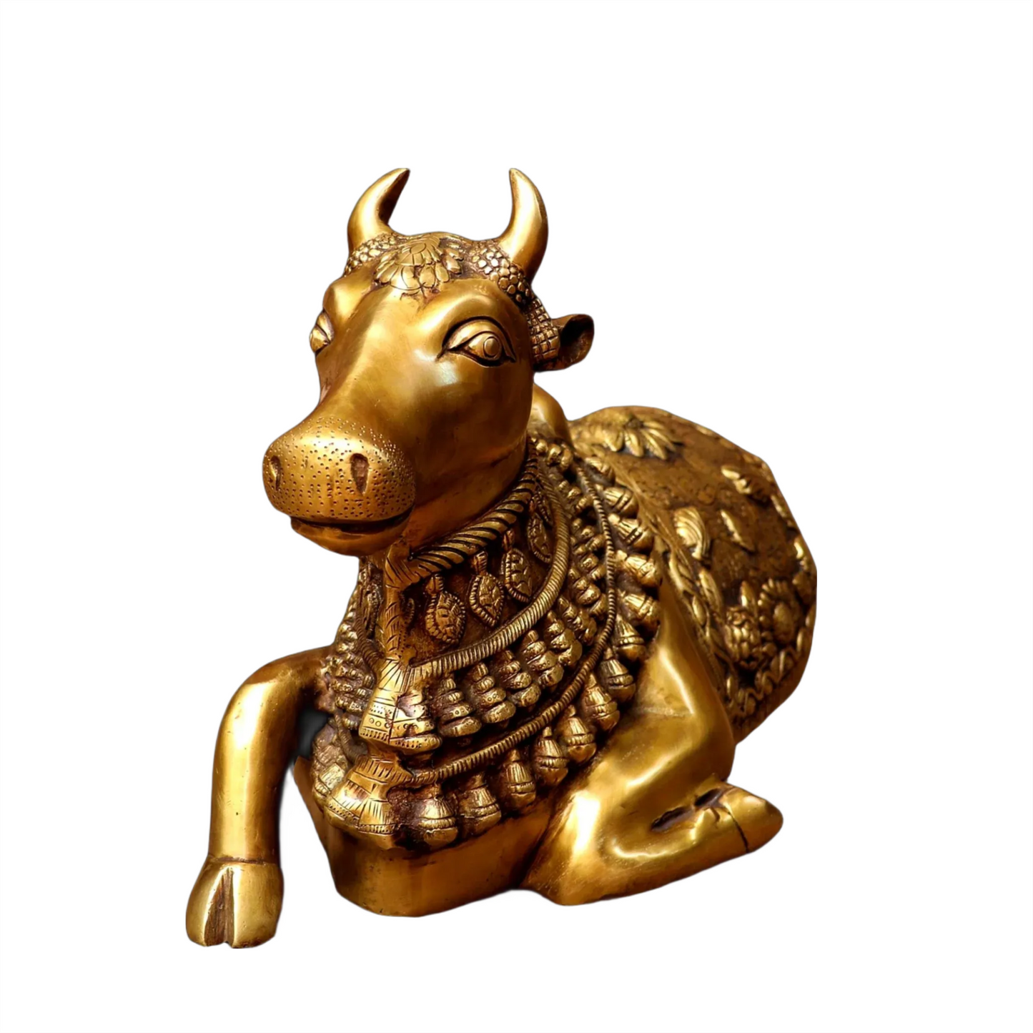 Brassaura™ Pure Brass Vintage Nandi Sculpture – Height 11 Inches & Weight 9.7 Kgs | Handcrafted Traditional Idol