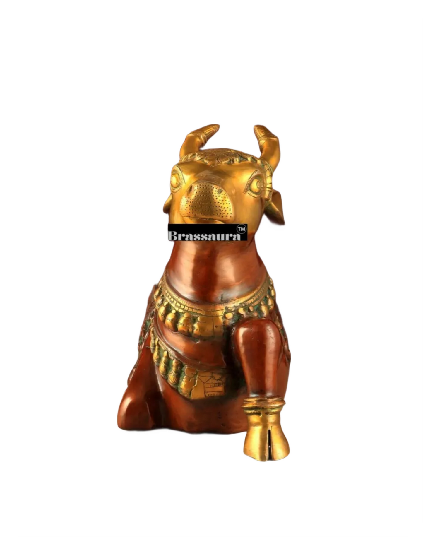 Brassaura™ Large Brass Superfine Nandi Sculpture – Vintage Dual Tone | Height 14", Weight 15 Kgs
