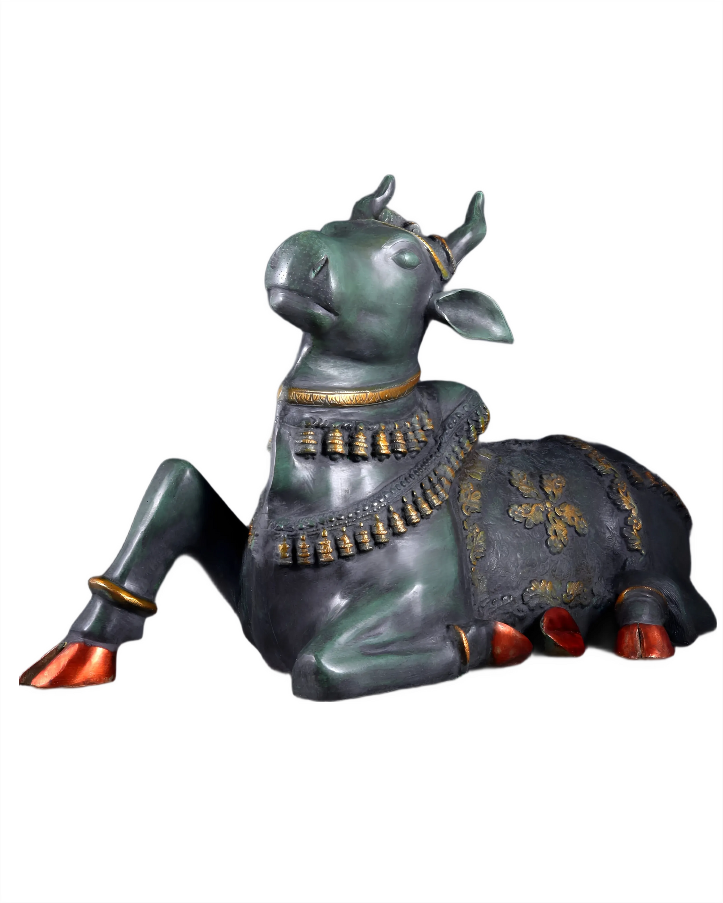 Brassaura™ Antique Large Brass Nandi Sculpture – Height 21.5" & Weight 30 Kgs | Pichwai & Rustic Green Patina Finish