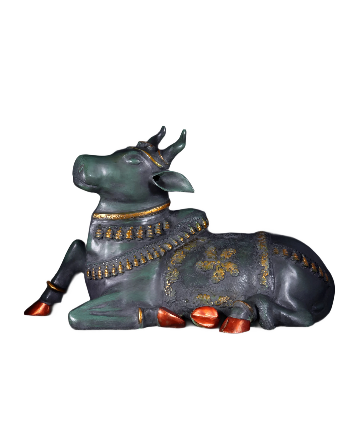 Brassaura™ Antique Large Brass Nandi Sculpture – Height 21.5" & Weight 30 Kgs | Pichwai & Rustic Green Patina Finish