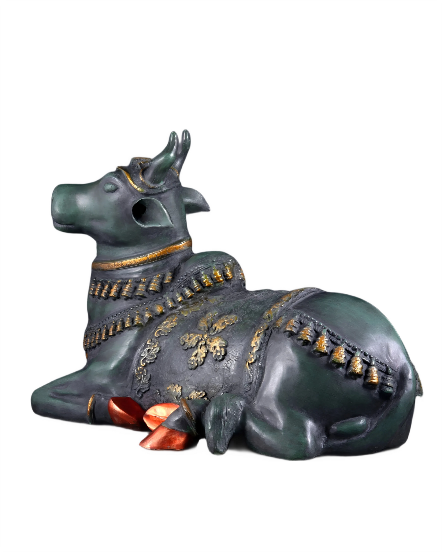 Brassaura™ Antique Large Brass Nandi Sculpture – Height 21.5" & Weight 30 Kgs | Pichwai & Rustic Green Patina Finish