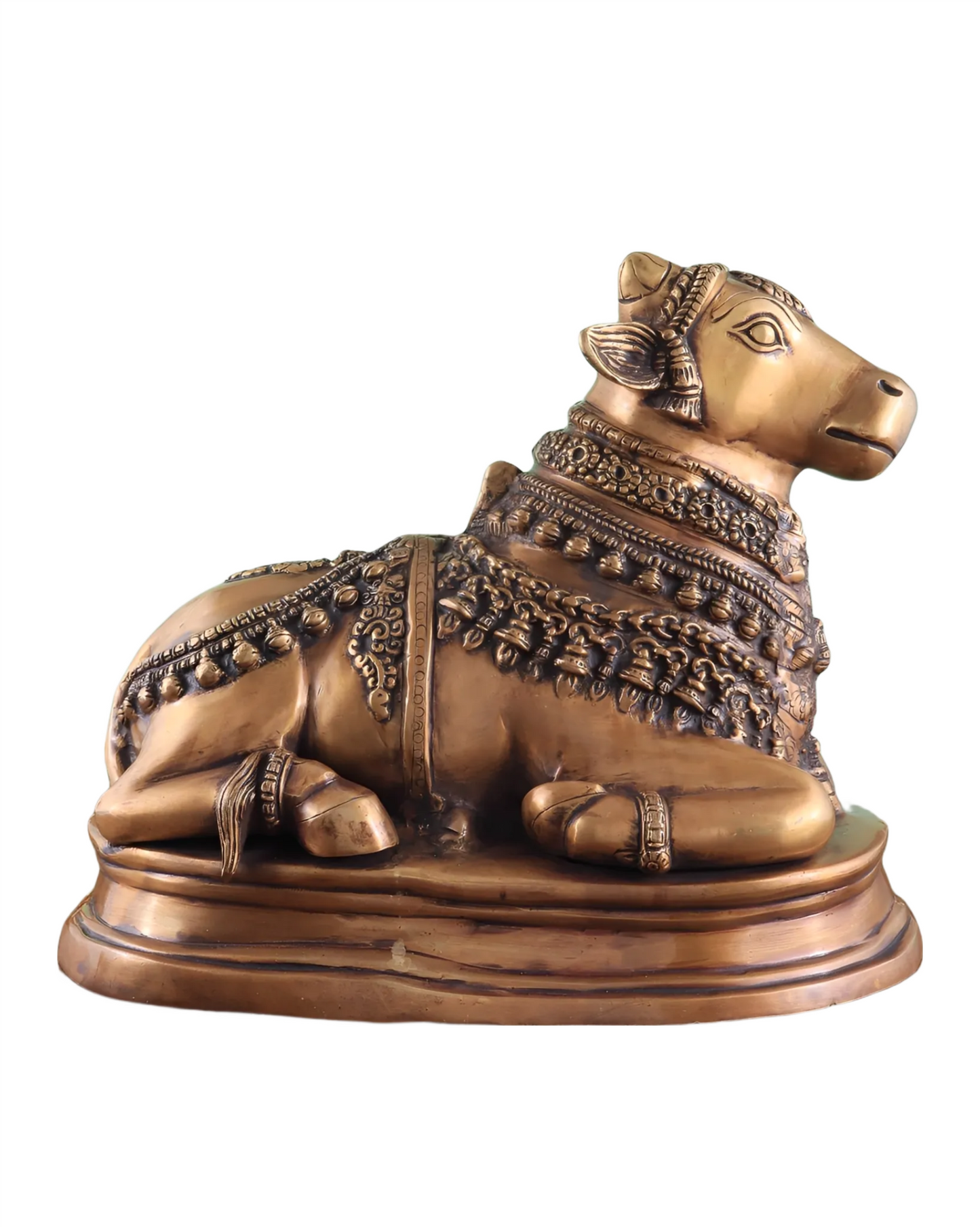 Brassaura™ Handcrafted Brass Nandi Statue – Height 13.5" & Weight 10.5 Kgs | Vintage Detailing