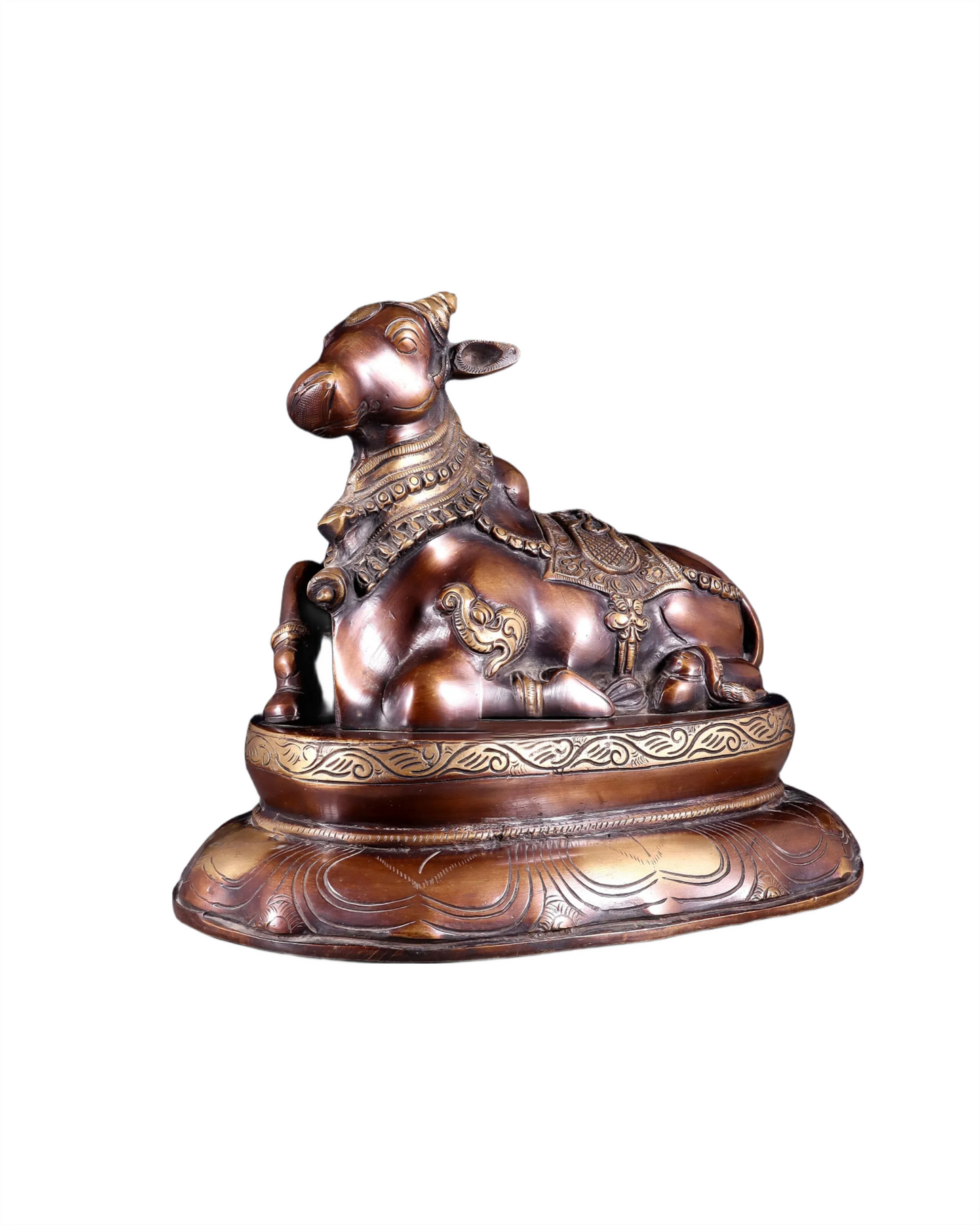 Brassaura™ Pure Brass Nandi/Nandikeshwar Idol – Height 10" & Weight 7.5 Kgs | Seated on Engraved Base