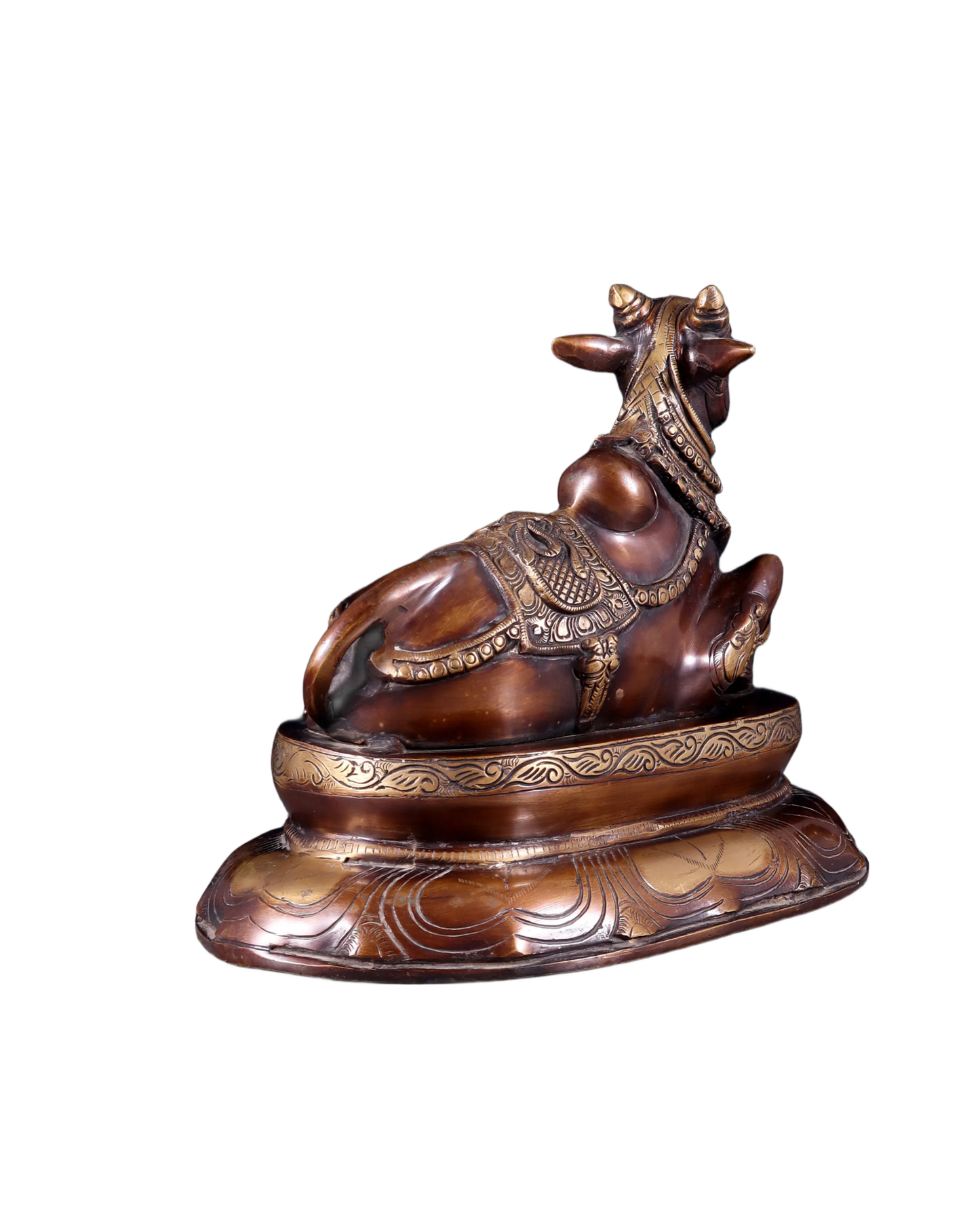 Brassaura™ Pure Brass Nandi/Nandikeshwar Idol – Height 10" & Weight 7.5 Kgs | Seated on Engraved Base