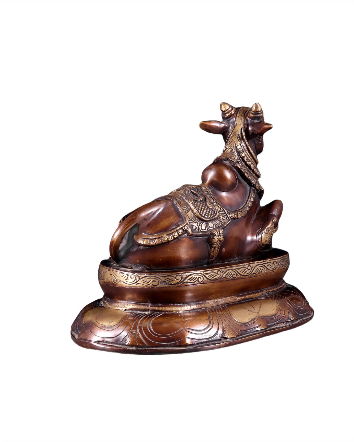 Brassaura™ Pure Brass Nandi/Nandikeshwar Idol – Height 10" & Weight 7.5 Kgs | Seated on Engraved Base