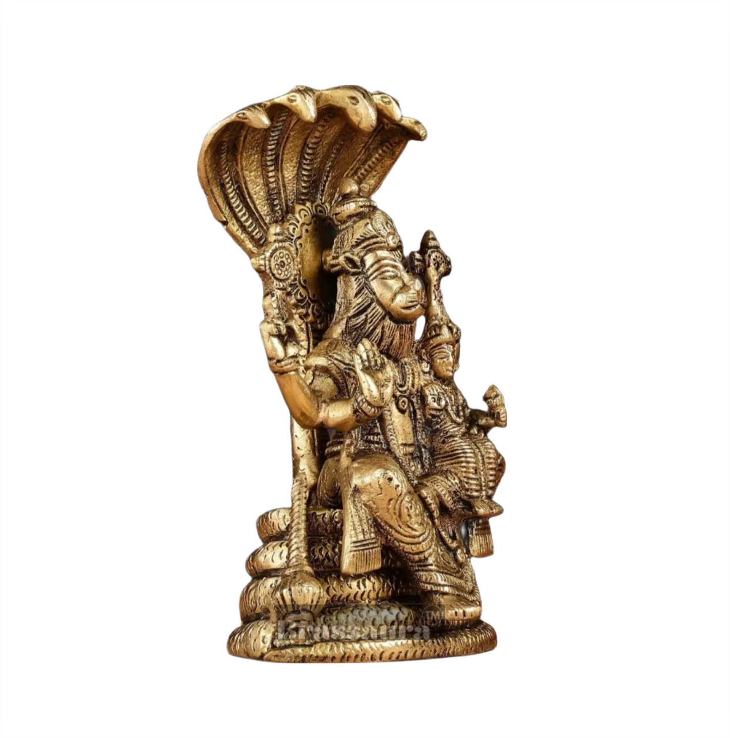 Brassaura™ Pure Brass Narasimha with Lakshmi Statue – 8 Inch Height, 2.2 kg Weight | Handcrafted Hindu Idol for Pooja & Home Decor