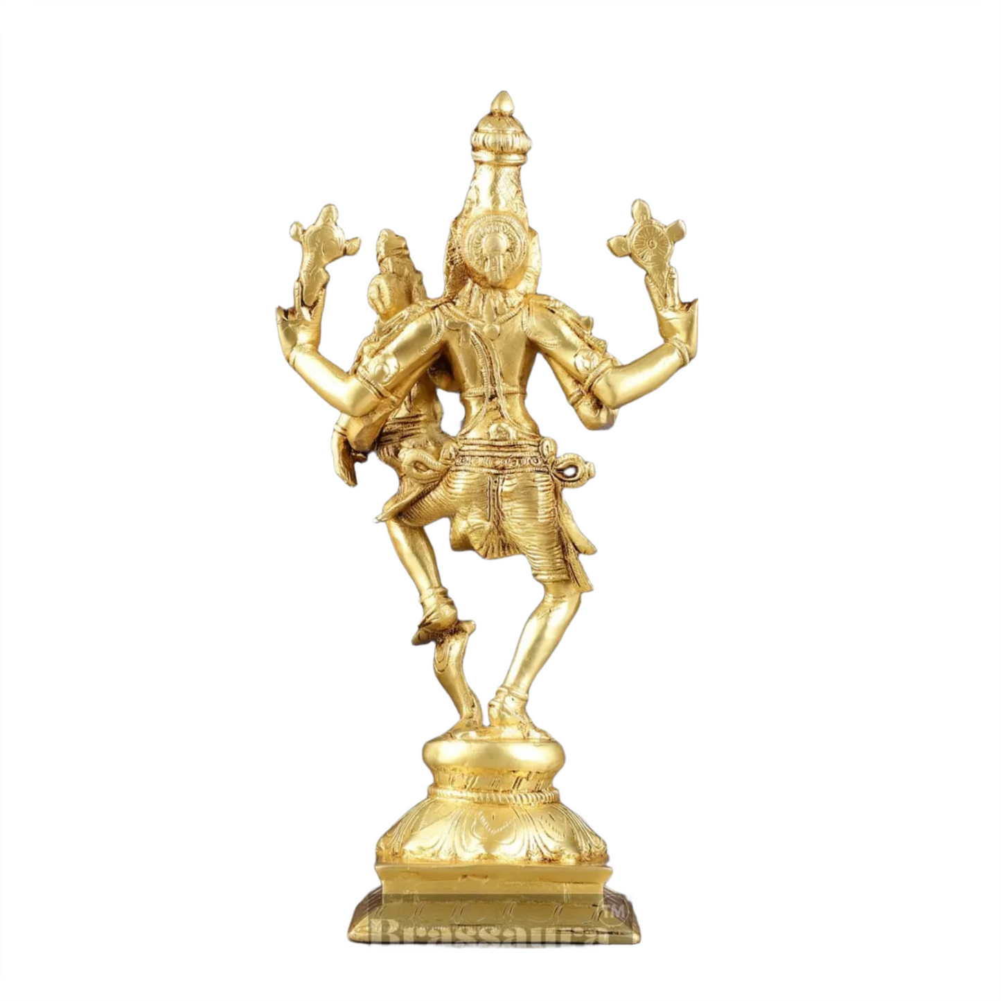 Brassaura™ Pure Brass Lord Narasimha with Goddess Lakshmi Idol – 12 Inch Height, 3 kg Weight | Handcrafted Hindu Statue for Home & Temple