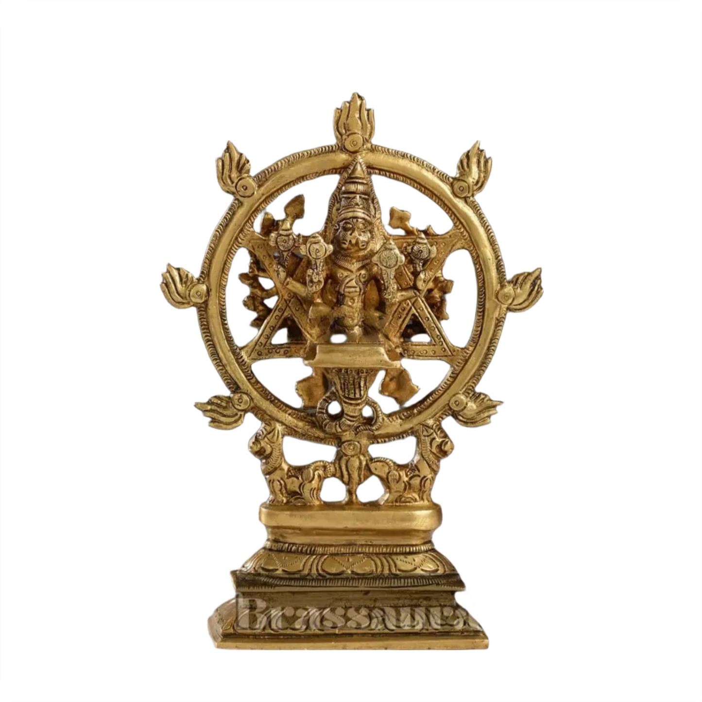 Brassaura™ Pure Brass 16-Armed Lord Vishnu with Meditative Narasimha – 9.5 Inch Height, 2.2 kg Weight | Handcrafted Hindu Idol