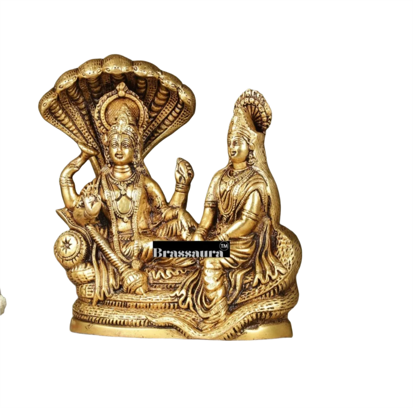 Brassaura™ Pure Brass Lakshmi Narayan Idol on Sheshnaag – 4kg, 8-Inch – Handcrafted Idol for Serenity & Prosperity in Home Temple