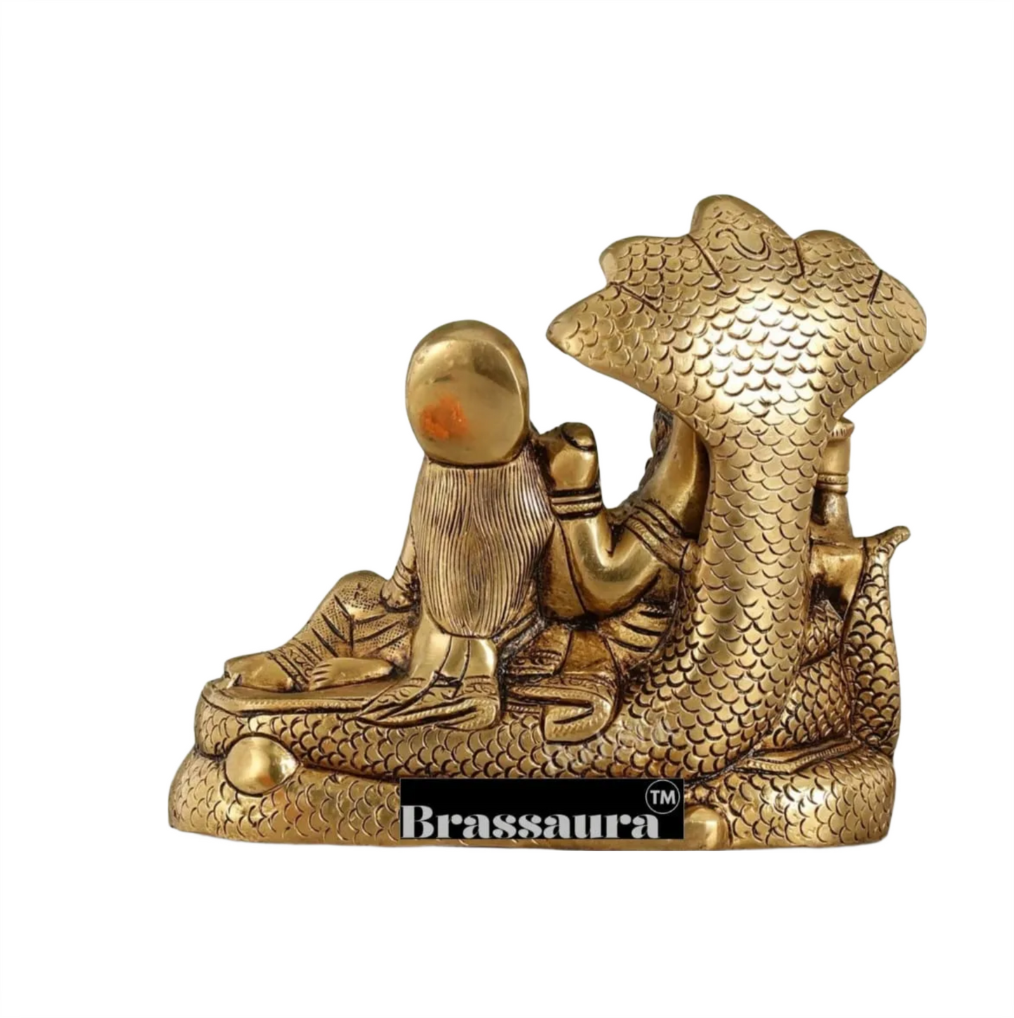 Brassaura™ Brass Vishnu & Lakshmi Idol on Sheshnag – 2.3kg, 6.5-Inch – Handcrafted Statue for Blessings & Prosperity