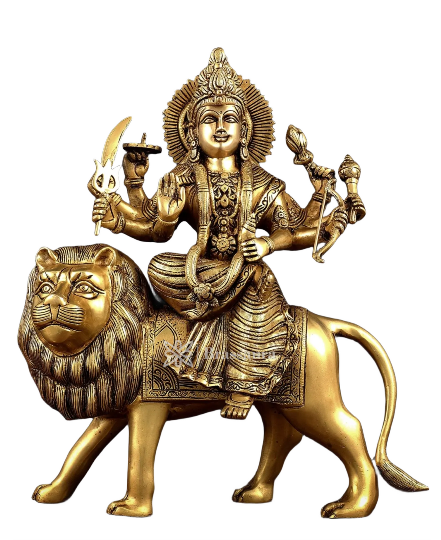 Brassaura™ Superfine Brass Sherawali Mata (Goddess Durga) Idol – 12kg, 17-Inch – Handcrafted Statue with Antique Finish for Spiritual Décor