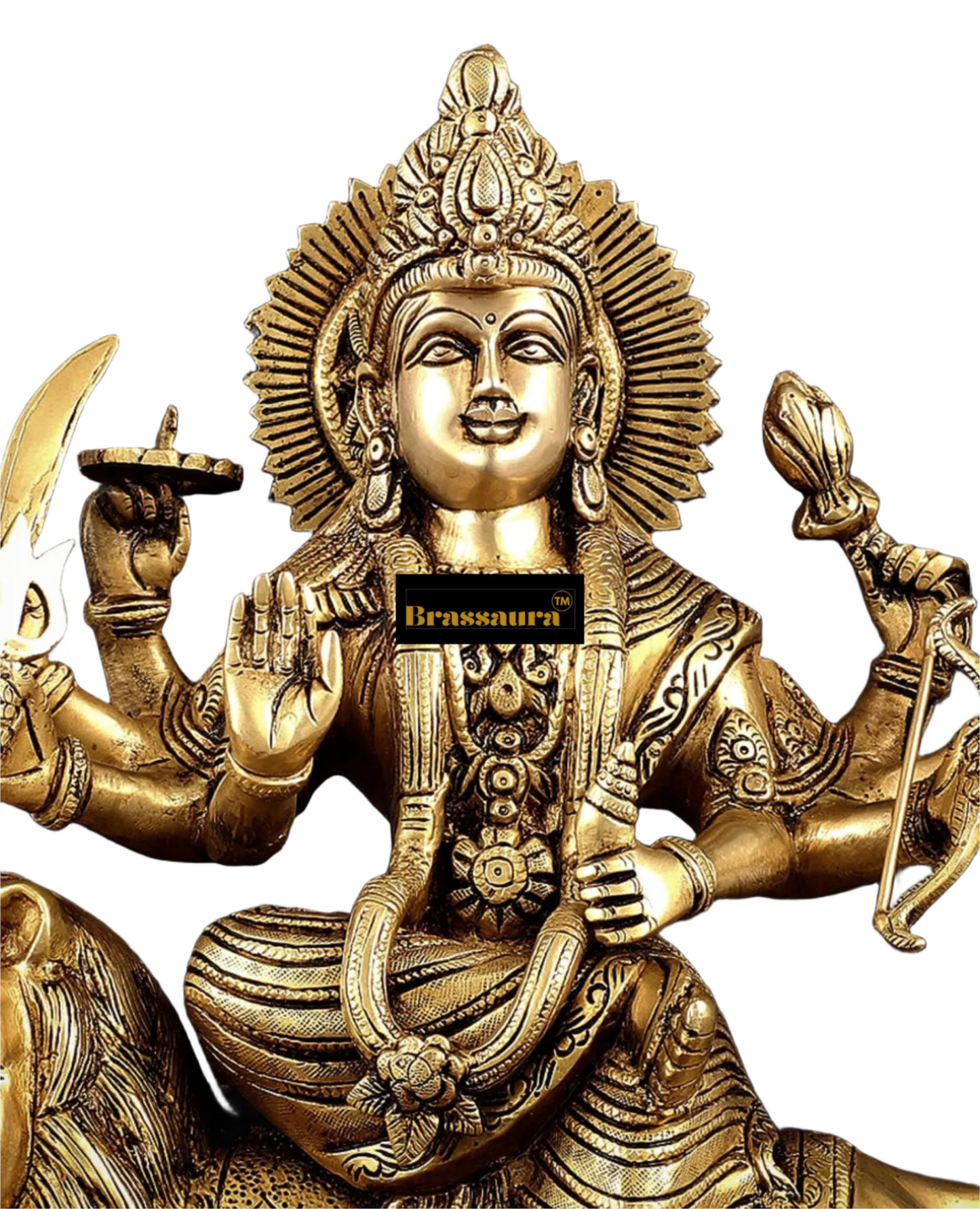 Brassaura™ Superfine Brass Sherawali Mata (Goddess Durga) Idol – 12kg, 17-Inch – Handcrafted Statue with Antique Finish for Spiritual Décor