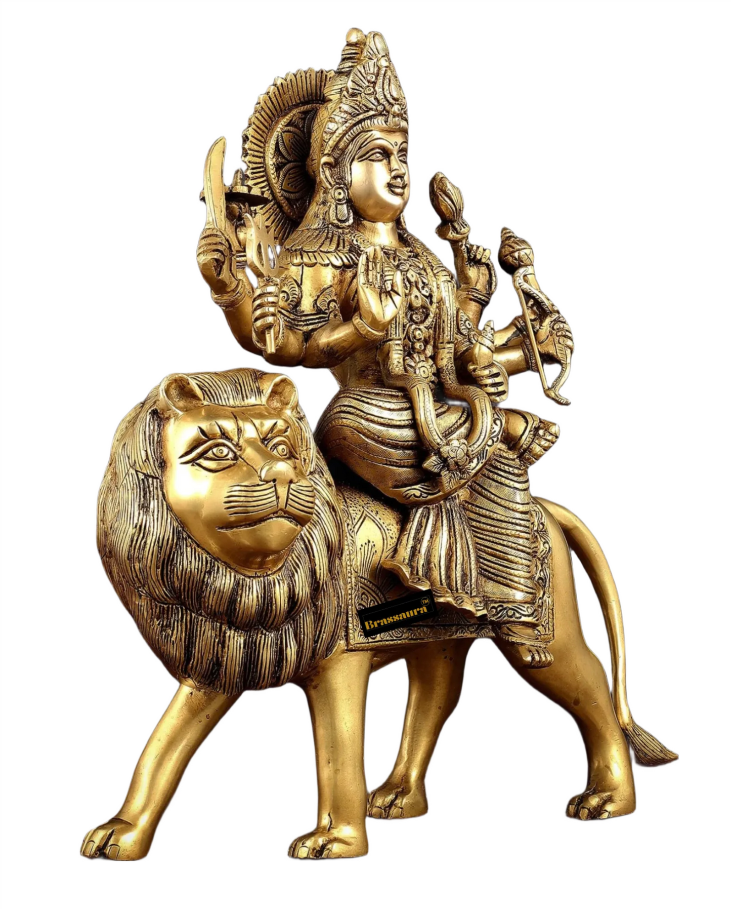 Brassaura™ Superfine Brass Sherawali Mata (Goddess Durga) Idol – 12kg, 17-Inch – Handcrafted Statue with Antique Finish for Spiritual Décor