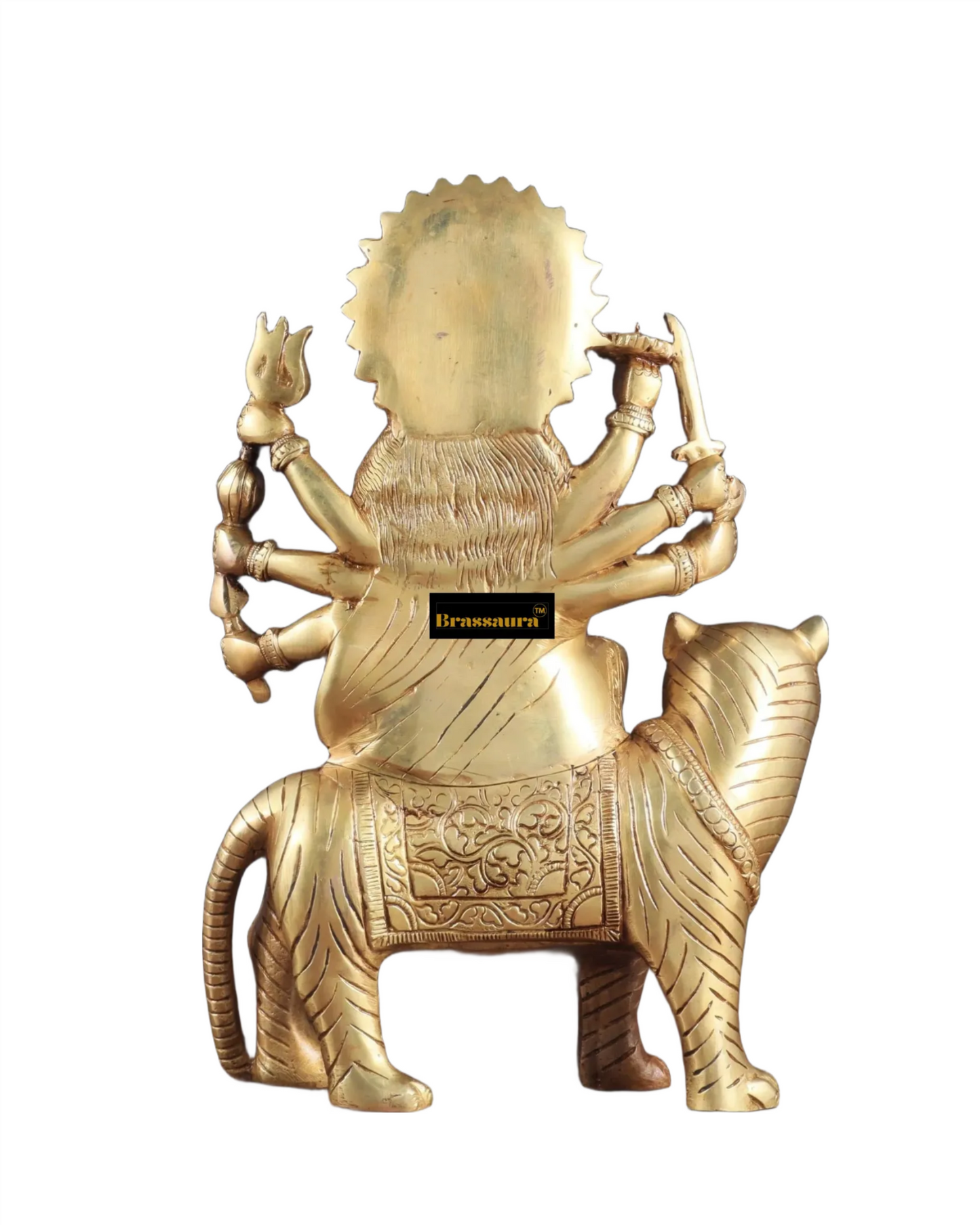 Brassaura™ 12-Inch Pure Brass Sherawali Mata Idol – 4.8kg – Handcrafted Durga Statue on Tiger for Strength & Protection