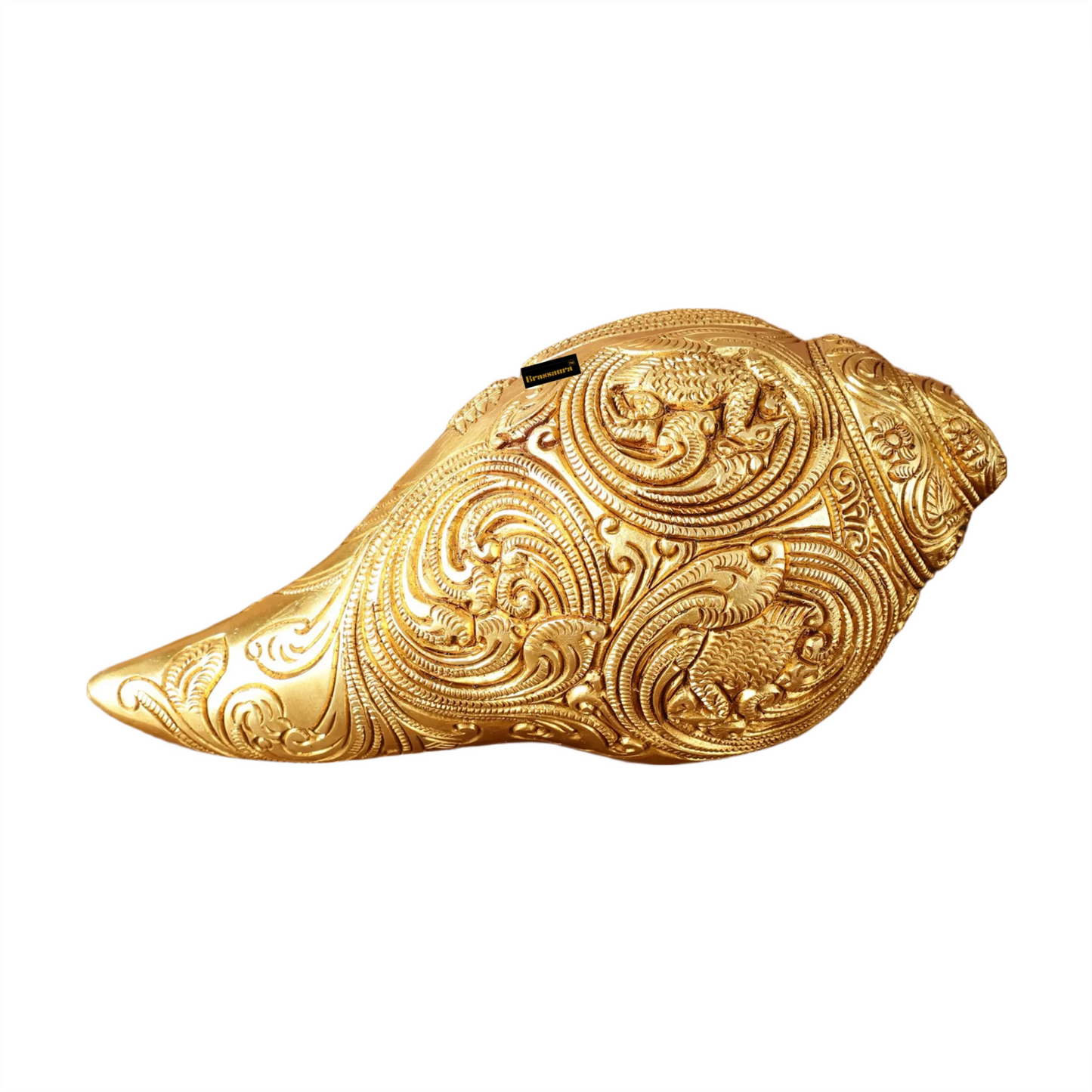 Brassaura™ Pure Brass Lakshmi Narayana Resting on Sheshanaag Shankh | 3.5 Inches Height | 1.5 Kgs Weight | Auspicious Home Décor