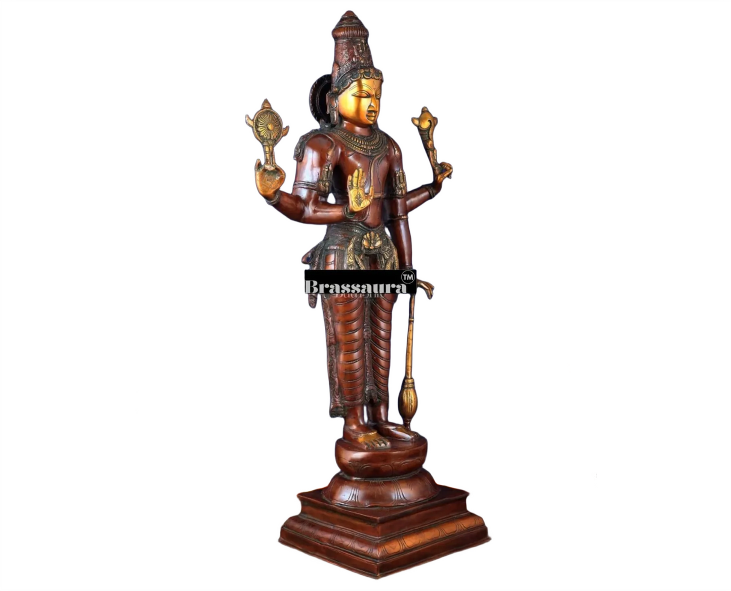 Brassaura™ Handcrafted Pure Brass Lord Vishnu Statue on Lotus Base with Sheshnaag | 37 Inch Height | 27 KG Weight | Black Heat-Treated Finish