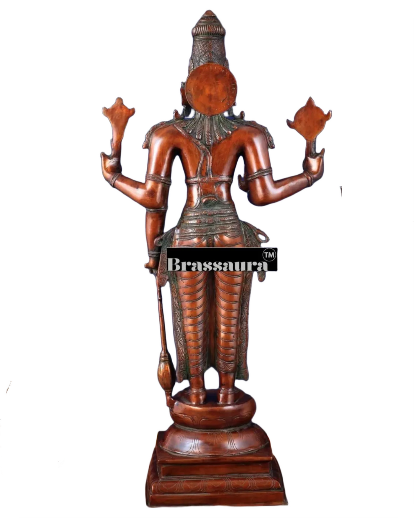 Brassaura™ Handcrafted Pure Brass Lord Vishnu Statue on Lotus Base with Sheshnaag | 37 Inch Height | 27 KG Weight | Black Heat-Treated Finish