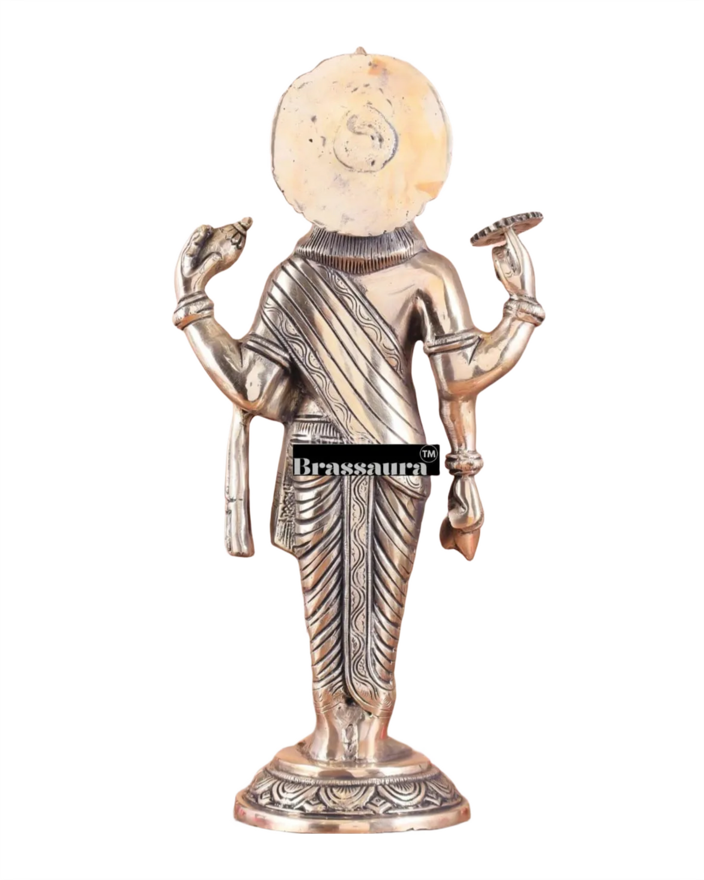 Brassaura™ Handcrafted Pure Brass Lord Dhanvantari Idol | 15 Inch Height | 4.16 KG Weight | Natural Brass Finish