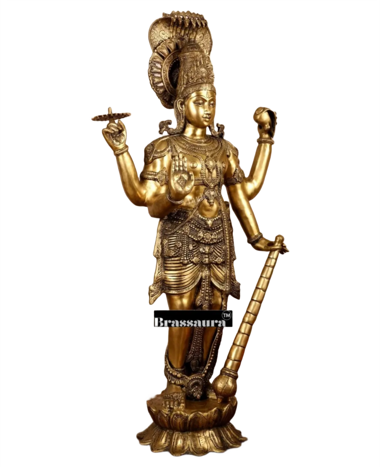 Brassaura™ Handcrafted Pure Brass Lord Vishnu Statue with Sheshanaag | 40 Inch Height | 32 KG Weight | Intricate Design