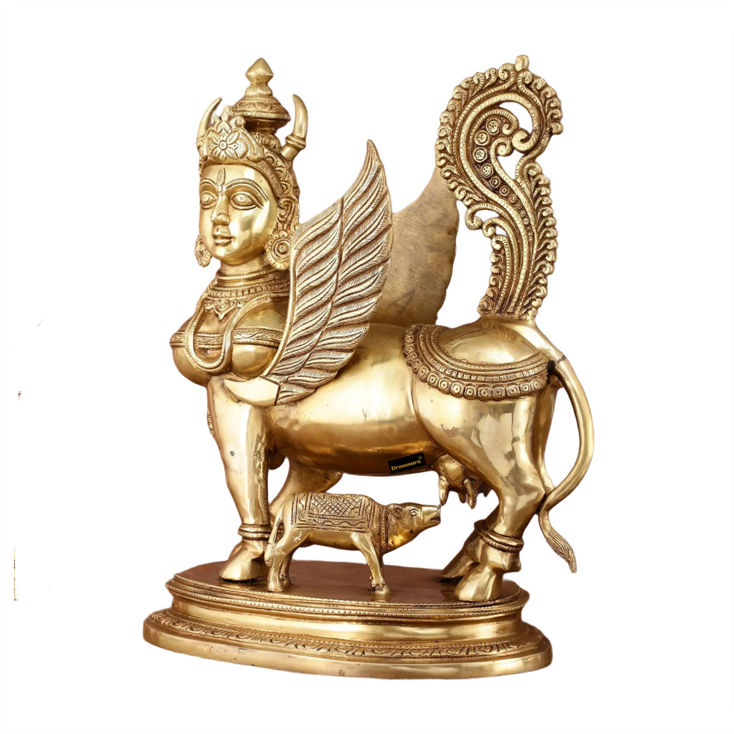 Brassaura™ Kamdhenu Cow Statue | 16.5 Inches Height | 14 Kgs Weight | Divine Brass Artistry