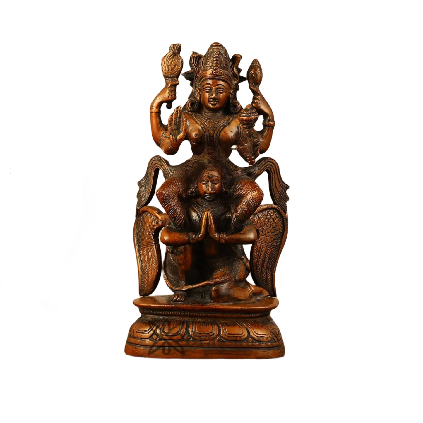 Brassaura™ Handcrafted Pure Brass Lord Vishnu Seated on Garuda Statue | 8 Inch Height | 2 KG Weight | Intricate Craftsmanship