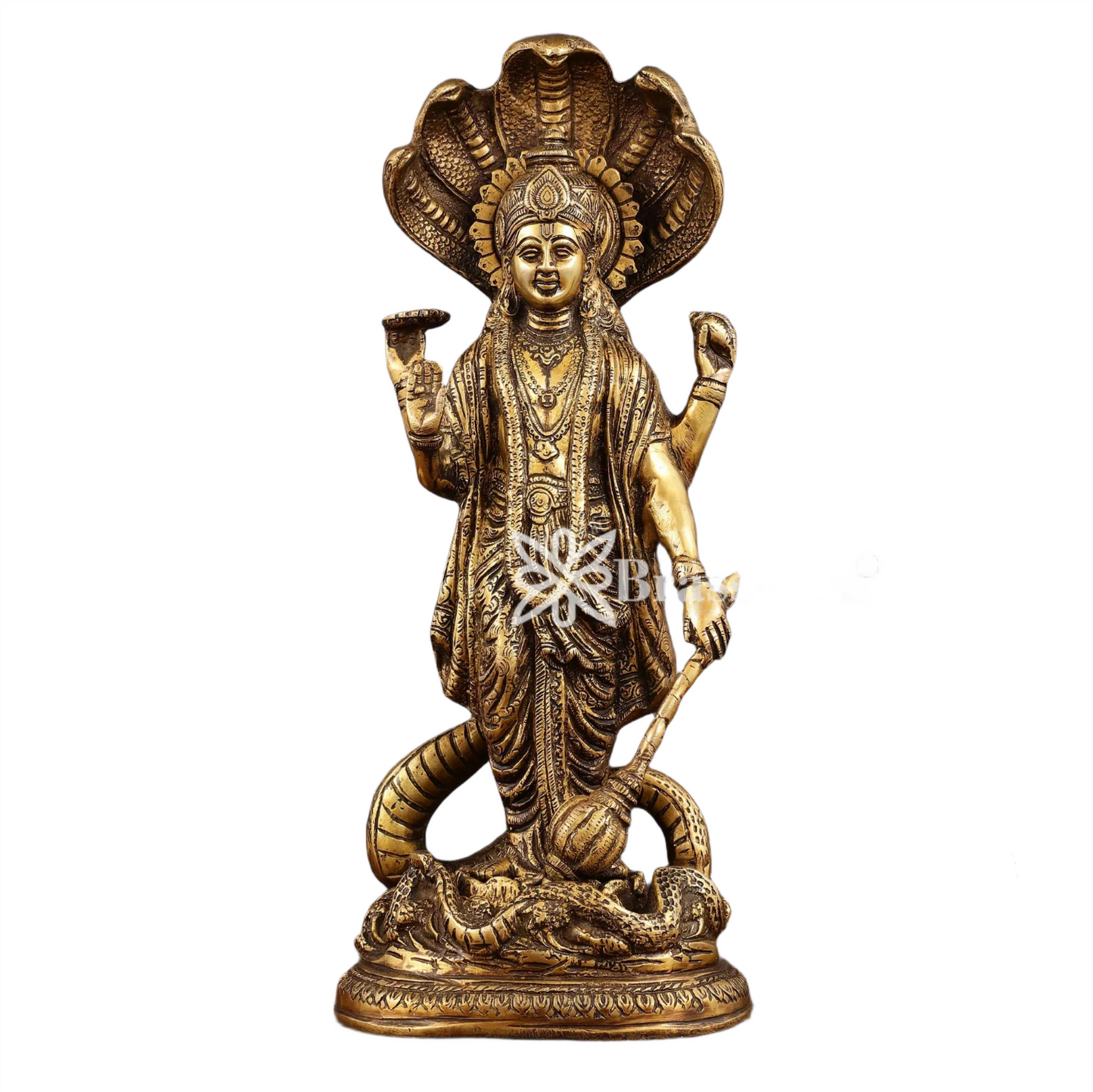 Brassaura™ Handcrafted Superfine Brass Lord Vishnu Idol with Sheshanaag Crown | 17 Inch Height | 8.55 KG Weight | Exquisite Craftsmanship