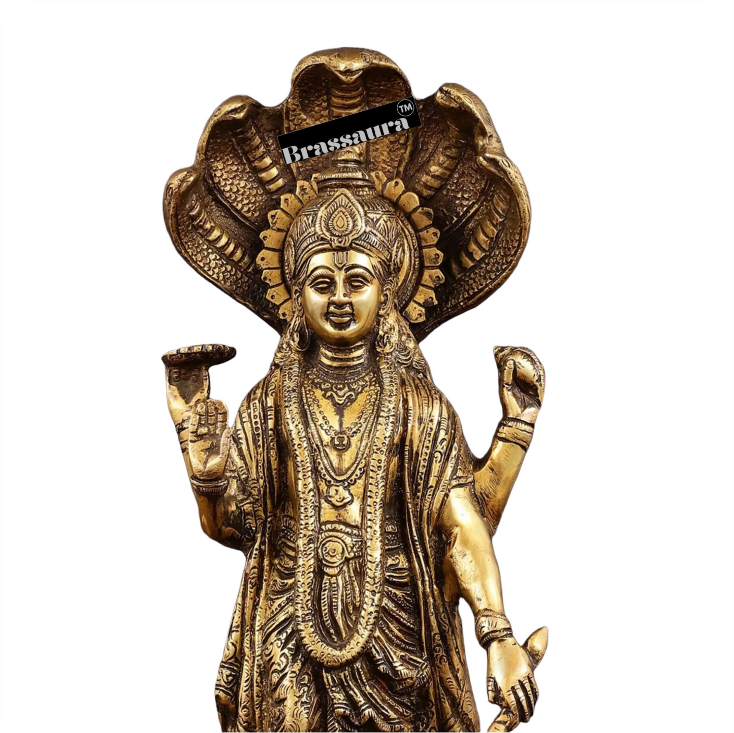 Brassaura™ Handcrafted Superfine Brass Lord Vishnu Idol with Sheshanaag Crown | 17 Inch Height | 8.55 KG Weight | Exquisite Craftsmanship