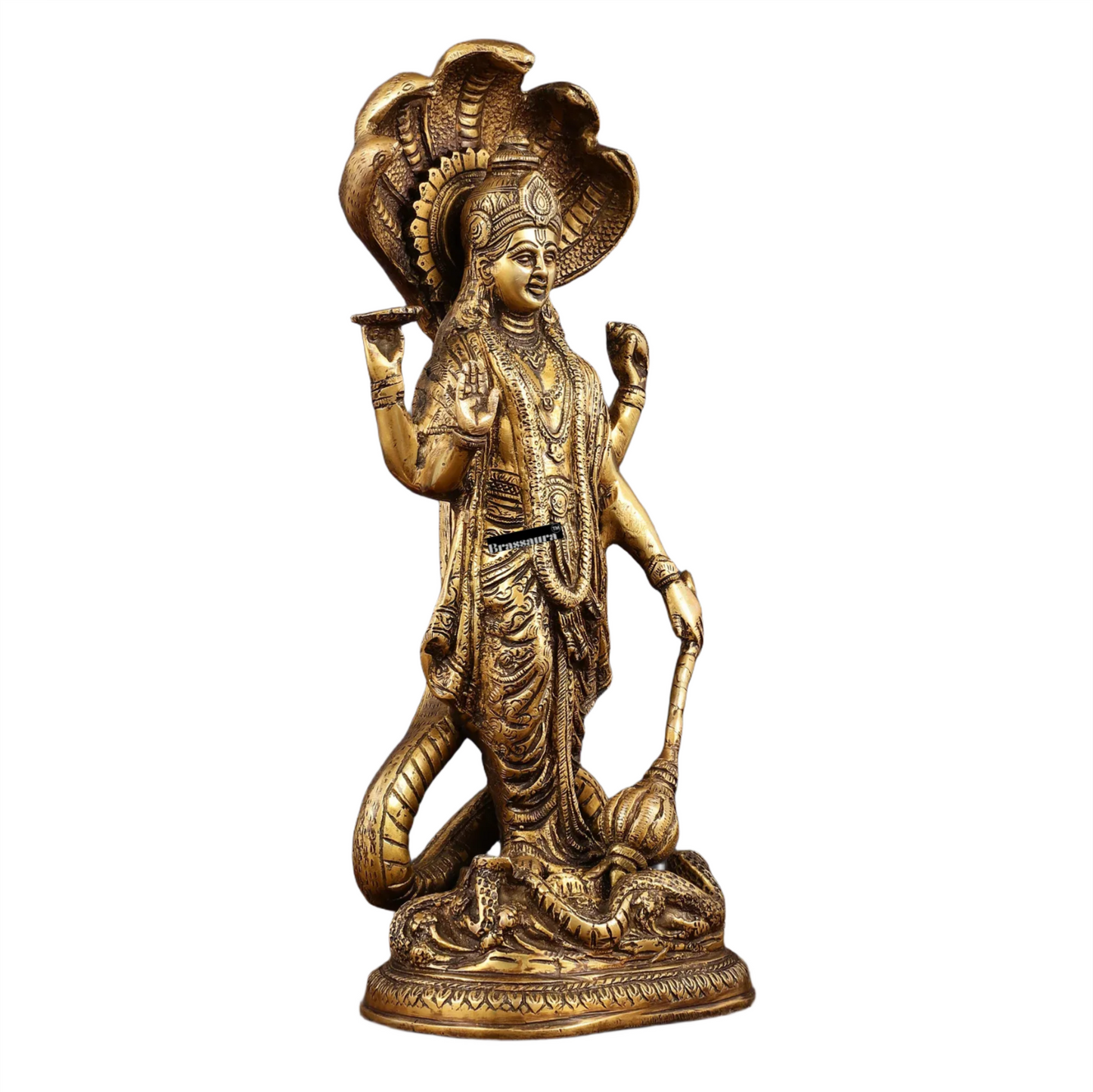Brassaura™ Handcrafted Superfine Brass Lord Vishnu Idol with Sheshanaag Crown | 17 Inch Height | 8.55 KG Weight | Exquisite Craftsmanship