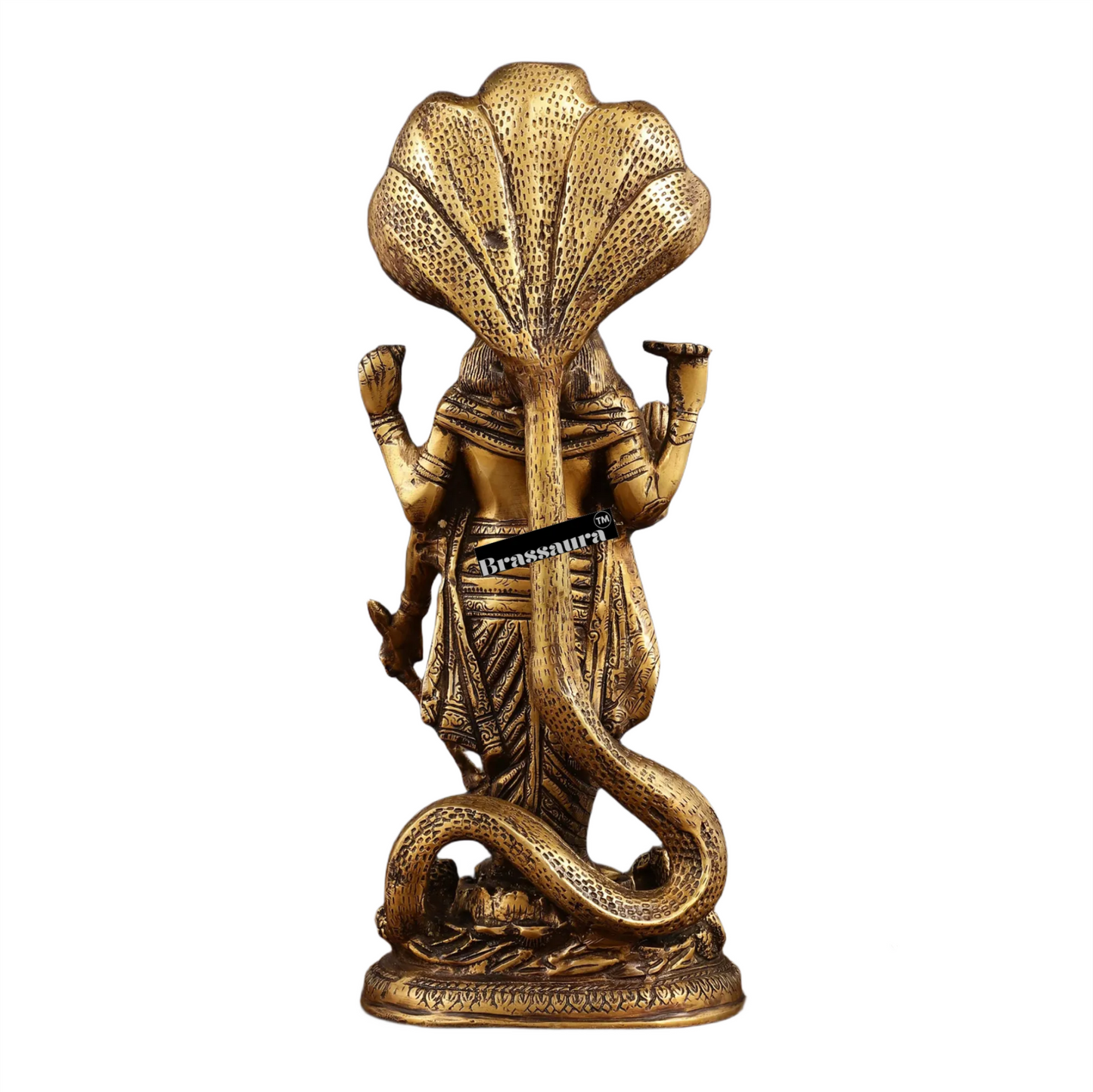 Brassaura™ Handcrafted Superfine Brass Lord Vishnu Idol with Sheshanaag Crown | 17 Inch Height | 8.55 KG Weight | Exquisite Craftsmanship
