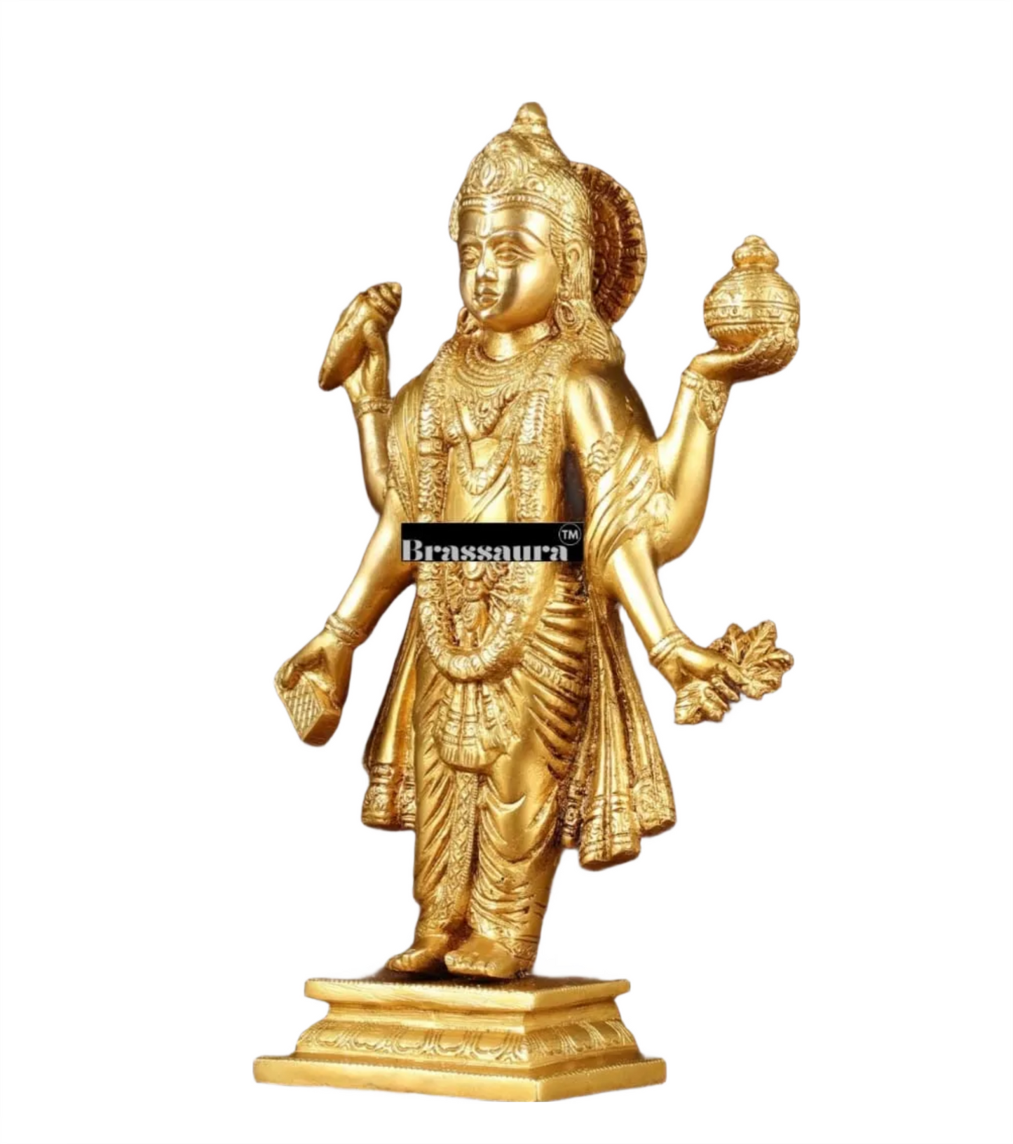 Brassaura™ Handcrafted Pure Brass Lord Dhanvantari Statue | 10 Inch Height | 2.7 KG Weight | Intricate Detailing