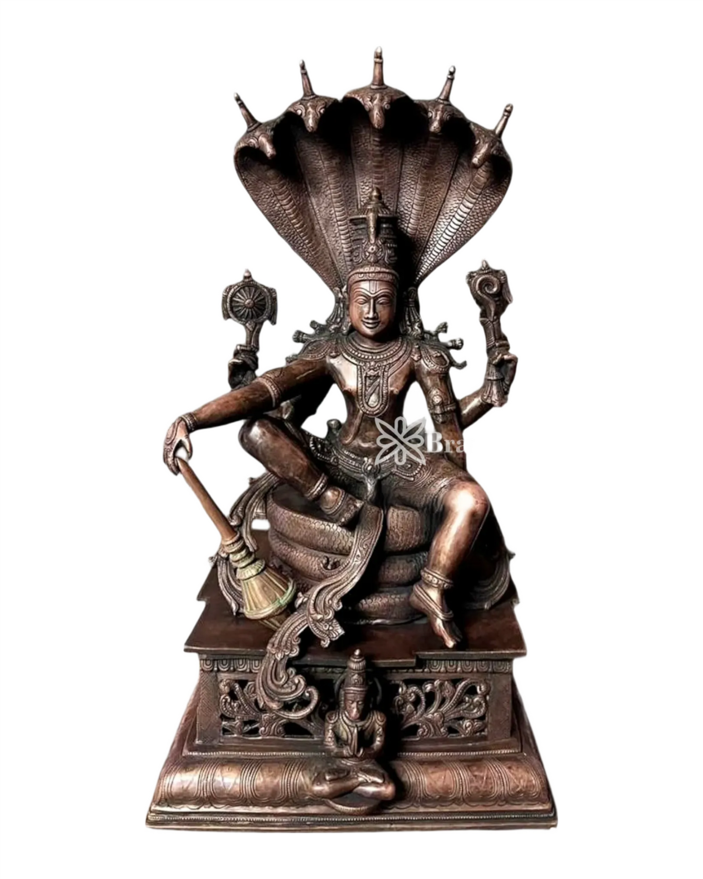 Brassaura™ Superfine Brass Lord Vishnu Statue Shri Hari Narayana Seated Under Sheshanaag | 29 Inch Height | 35 KG Weight | Finely Casted
