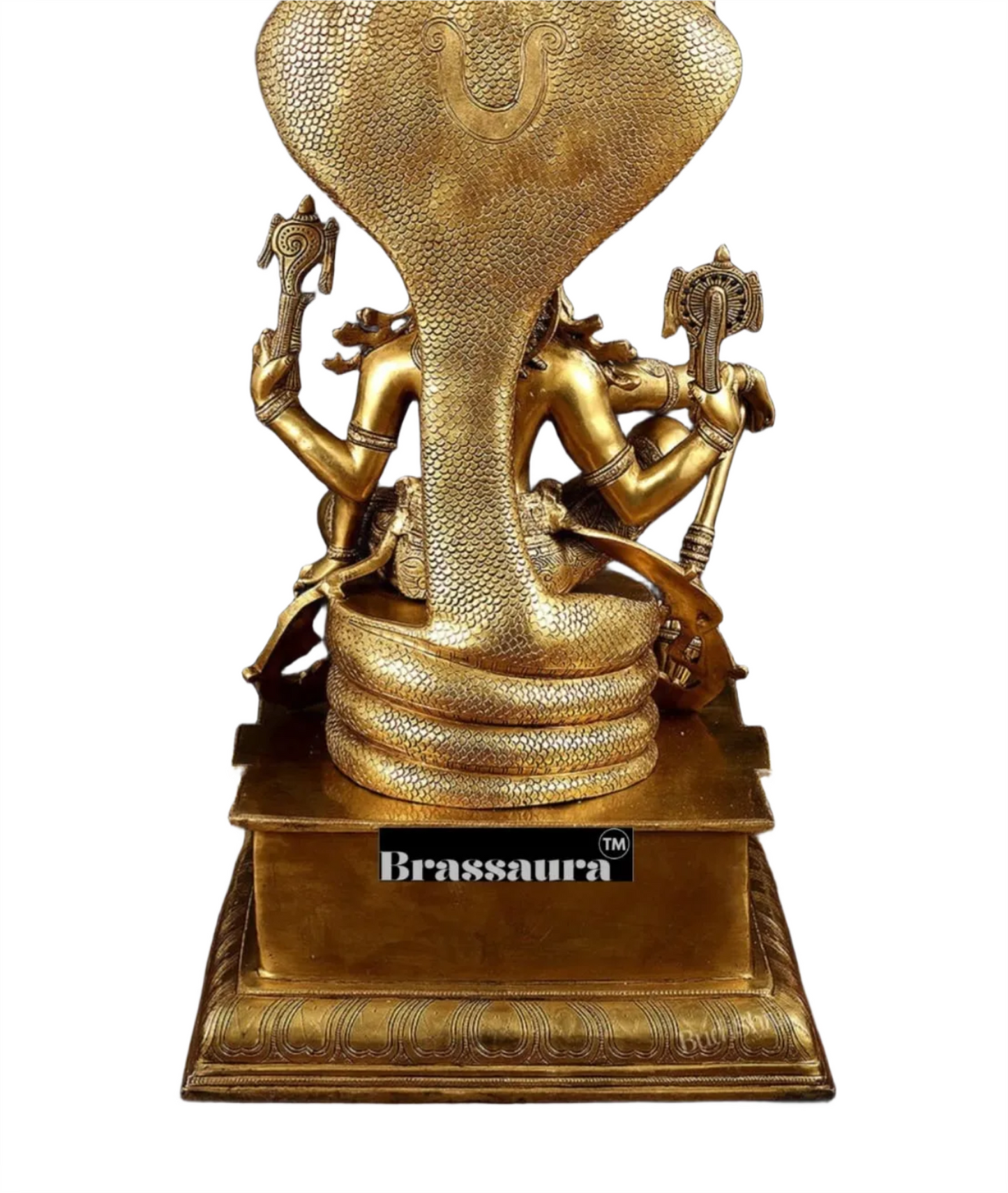 Brassaura™ Superfine Brass Shri Hari Narayana Statue Seated Under Sheshanaag | 29 Inch Height | 35 KG Weight | Finely Casted