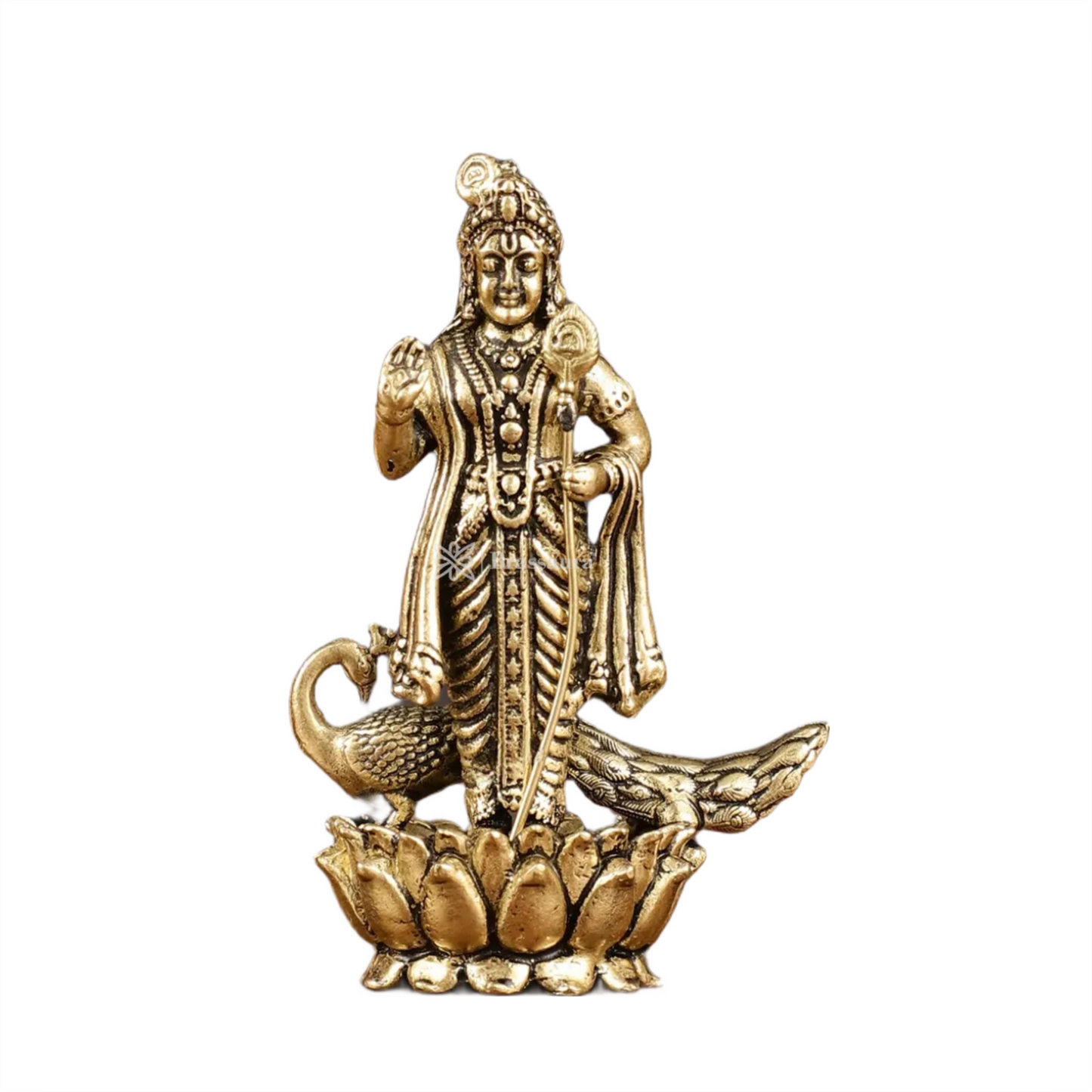 Brassaura™ Pure Brass Murugan Kartikeya Idol – 3 Inches Height, 72 Grams – Miniature Handcrafted Brass Statue